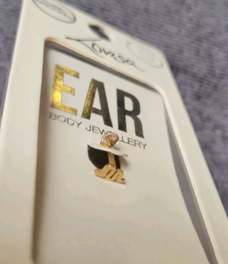 LOVISA Earring Stud Gold Plate Surgical Steel CZ & SNAKE 16G/1.2mm Fairy Grunge