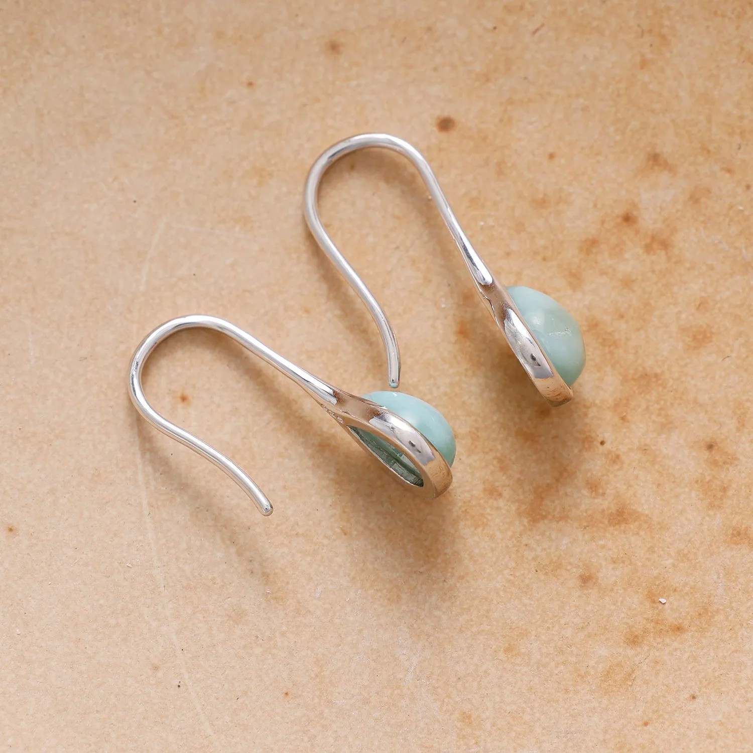 Pear Natural Larimar Gemstone Tear Drop Dangle Earrings 925 Sterling Silver