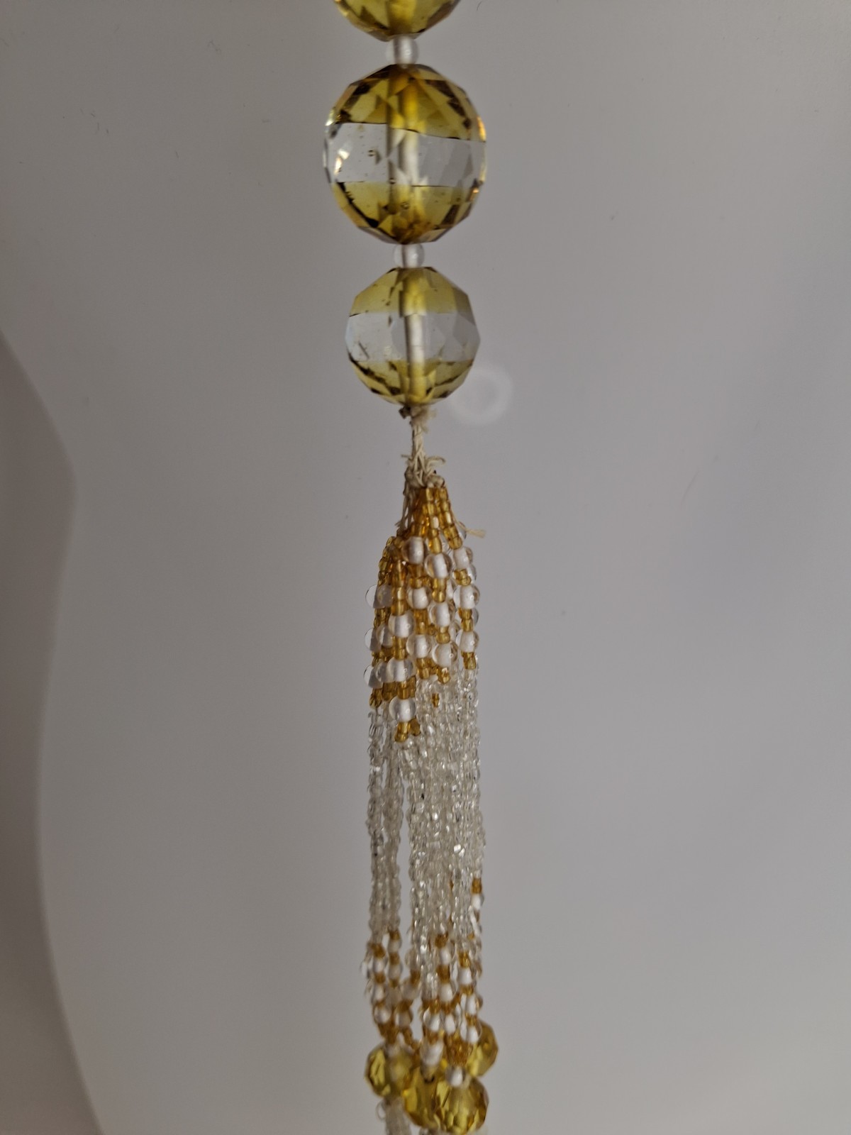 Vintage Glass Bead Sautoir Necklace Clear Flapper Art Deco Tassel Fringe 52”