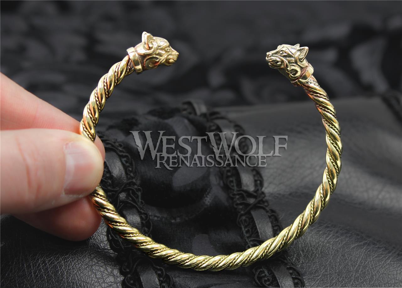 Viking or Celtic Cat Bracelet/Torc/Torque — Norse/Medieval/Feline/Jewelry/Gold