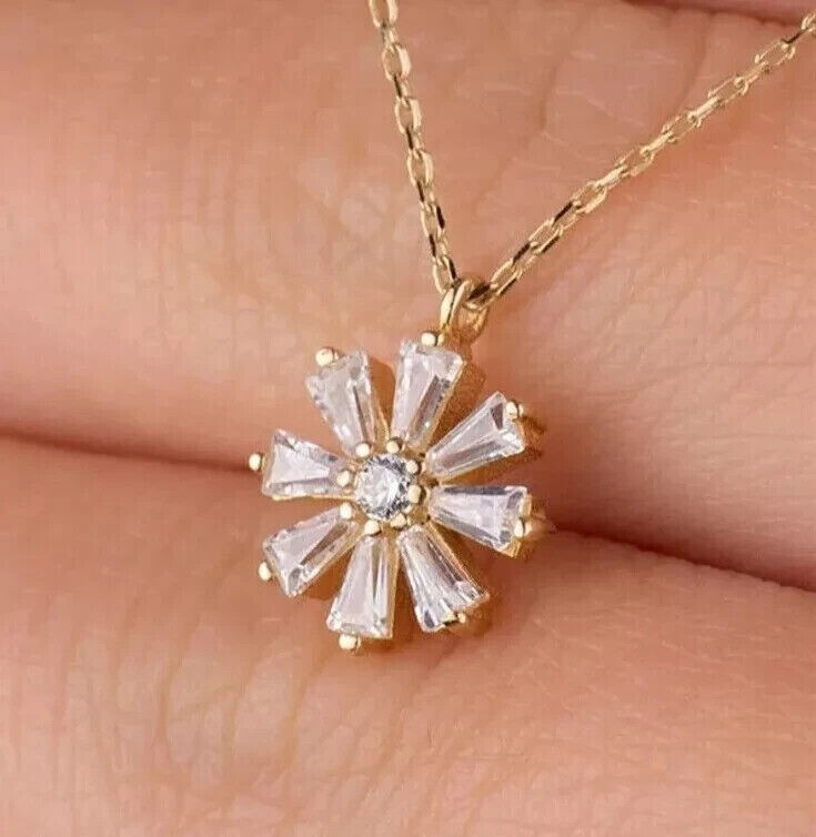 Pretty Flower Fancy Pendant Round Cut Simulated Diamond 14K Yellow Gold Plated