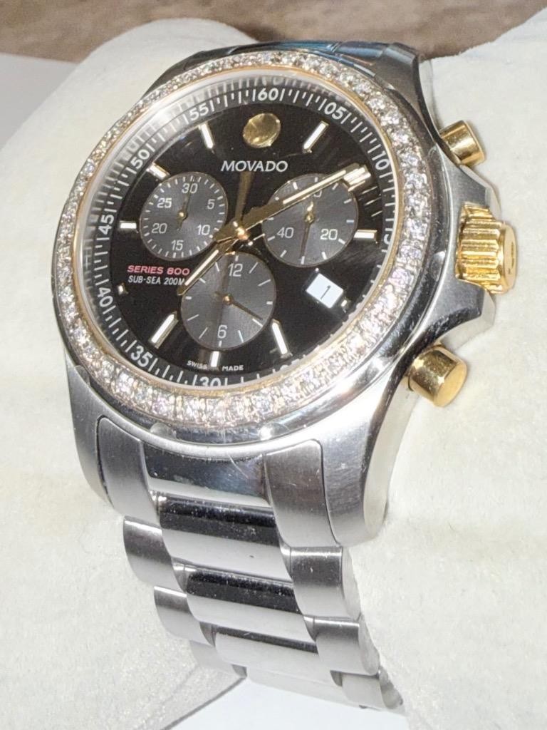 MOVADO MENS SERIES 800 TWO TONE SUB SEA CHRONO LAB GROWN DIAMOND WATCH