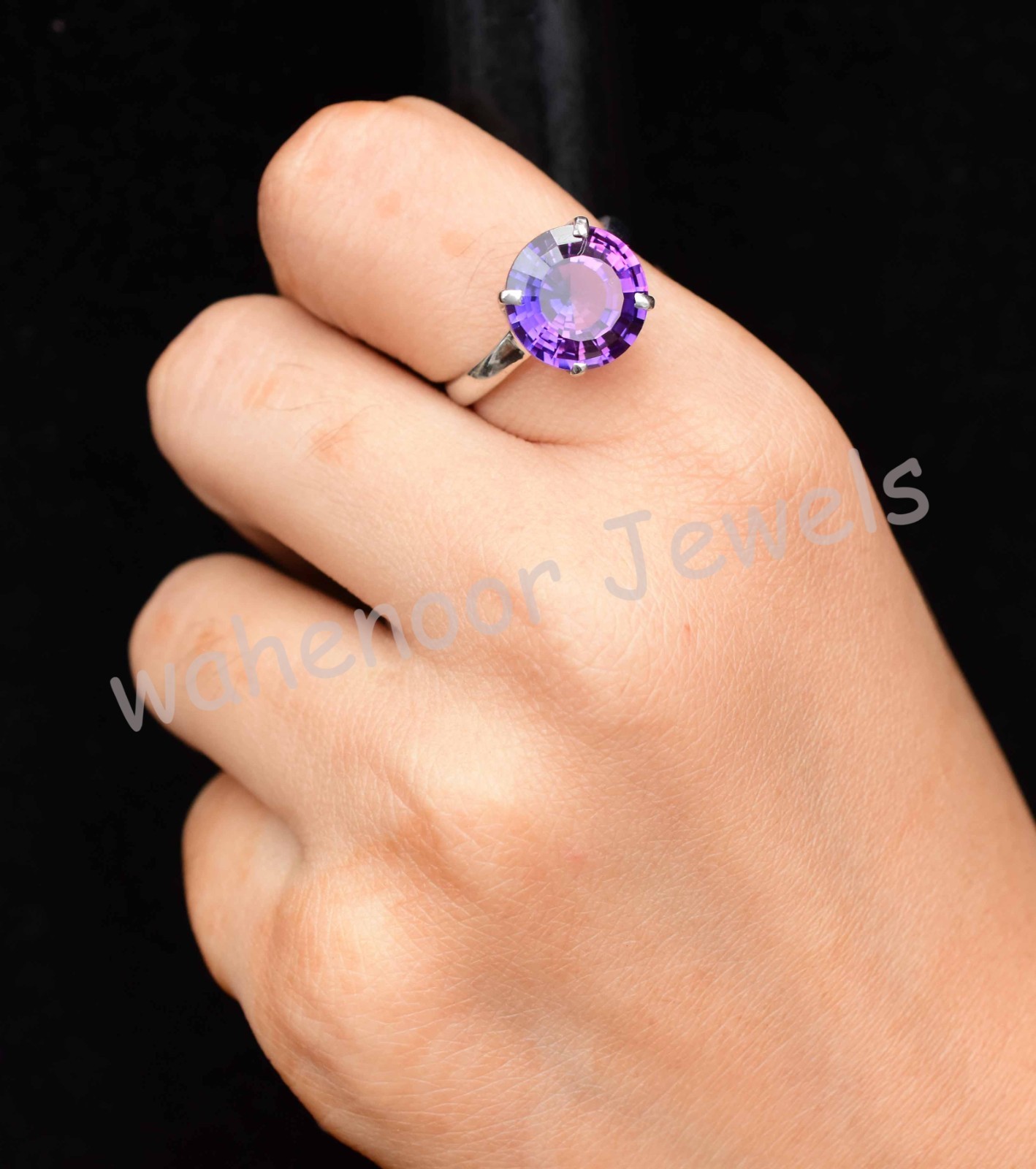 Natural Boysenberry Sapphire Round 925 Sterling Silver Ring Certified For Women