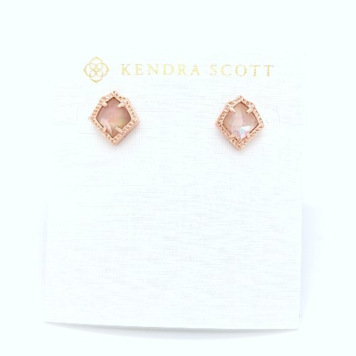 New Kendra Scott Kirstie Rose Gold Stud Earrings In Brown Pearl