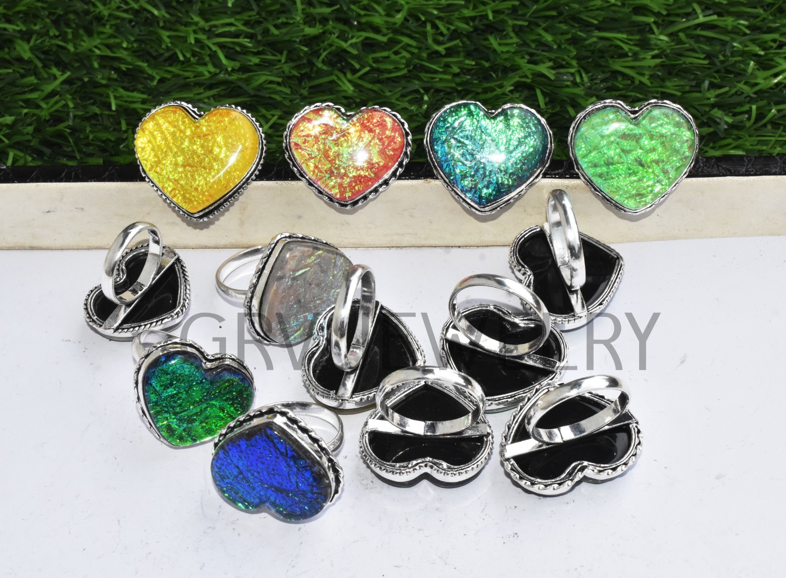 1-500 Pcs Australian Triplet Opal In Heart Rings Lot Bulk: Silver Plated Whr-71