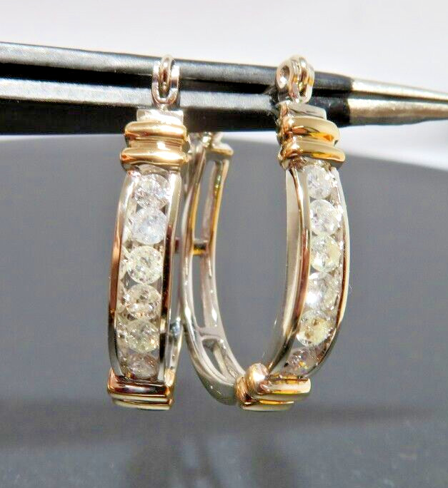 14KK 2TONE DIAMOND HOOOP EARRINGS 0.25 tcw 3.66 grams (AI-2359)