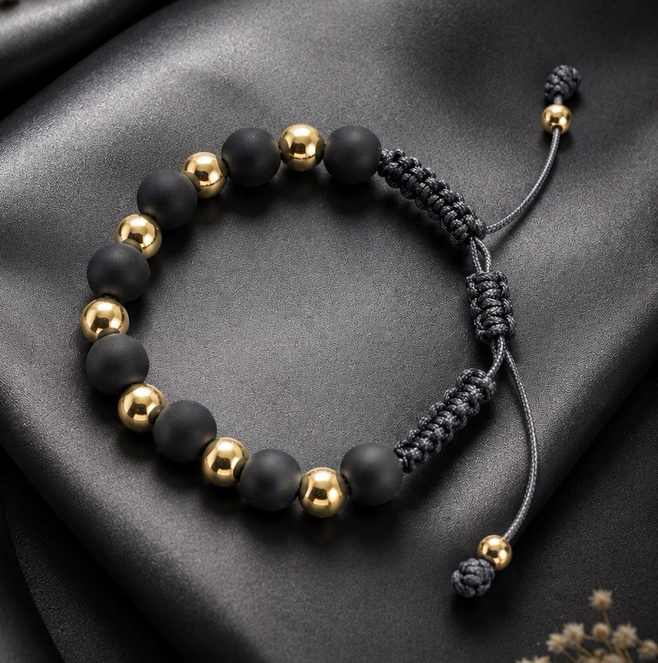 14kt Gold Round Beaded Bracelet Adjustable Drawstring Closure