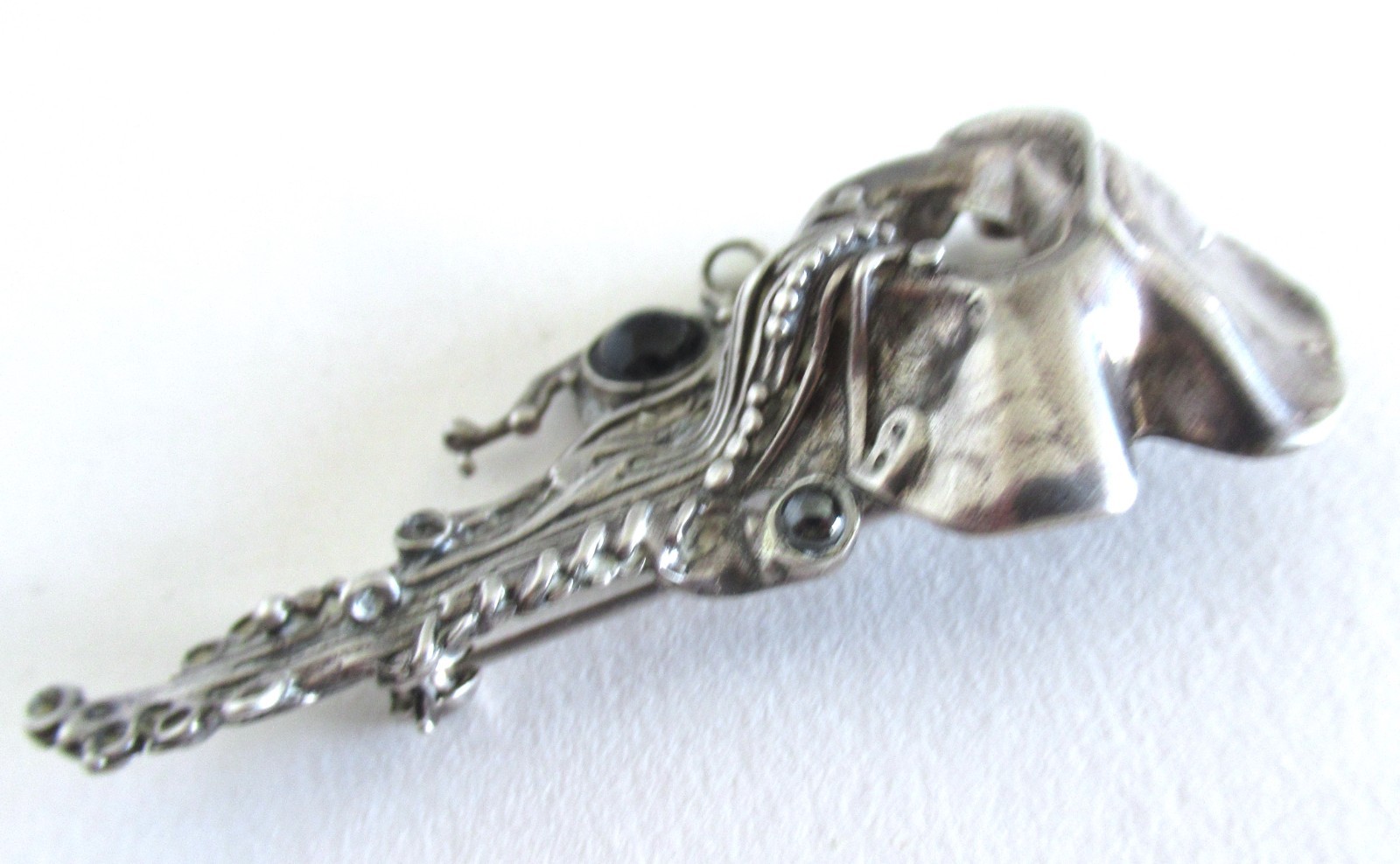 2.44 INCHES STUDIO STERLING BRUTALIST BROOCH w STONES