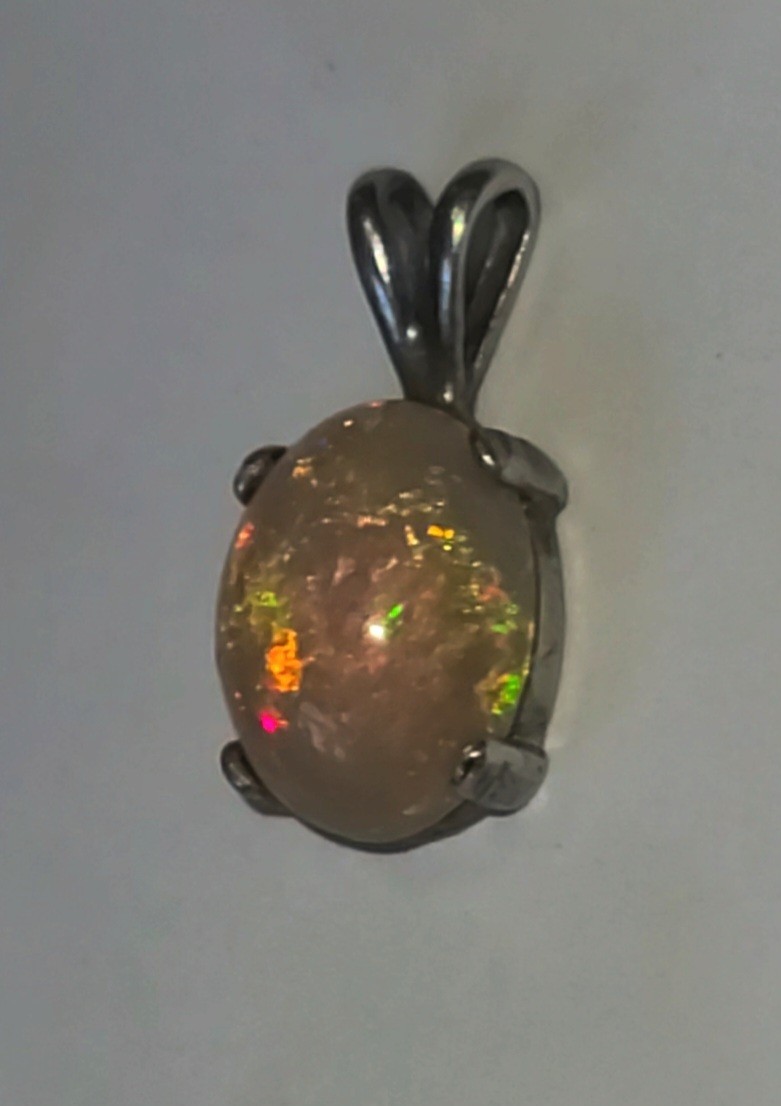 Ethiopian Fire Opal Pendant Natural 10X8/ 925 Sterling Silver (SEE DETAILS)