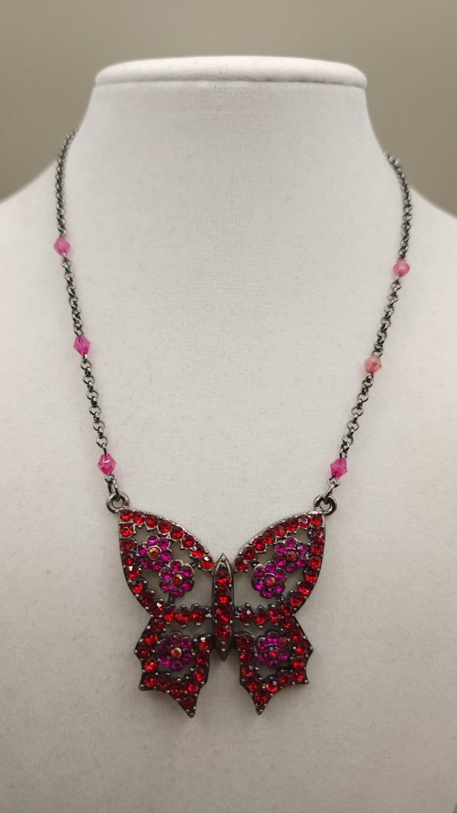 Robert Rose Vintage Butterfly Choker Necklace Red Pink Crystal Rhinestone Y2K