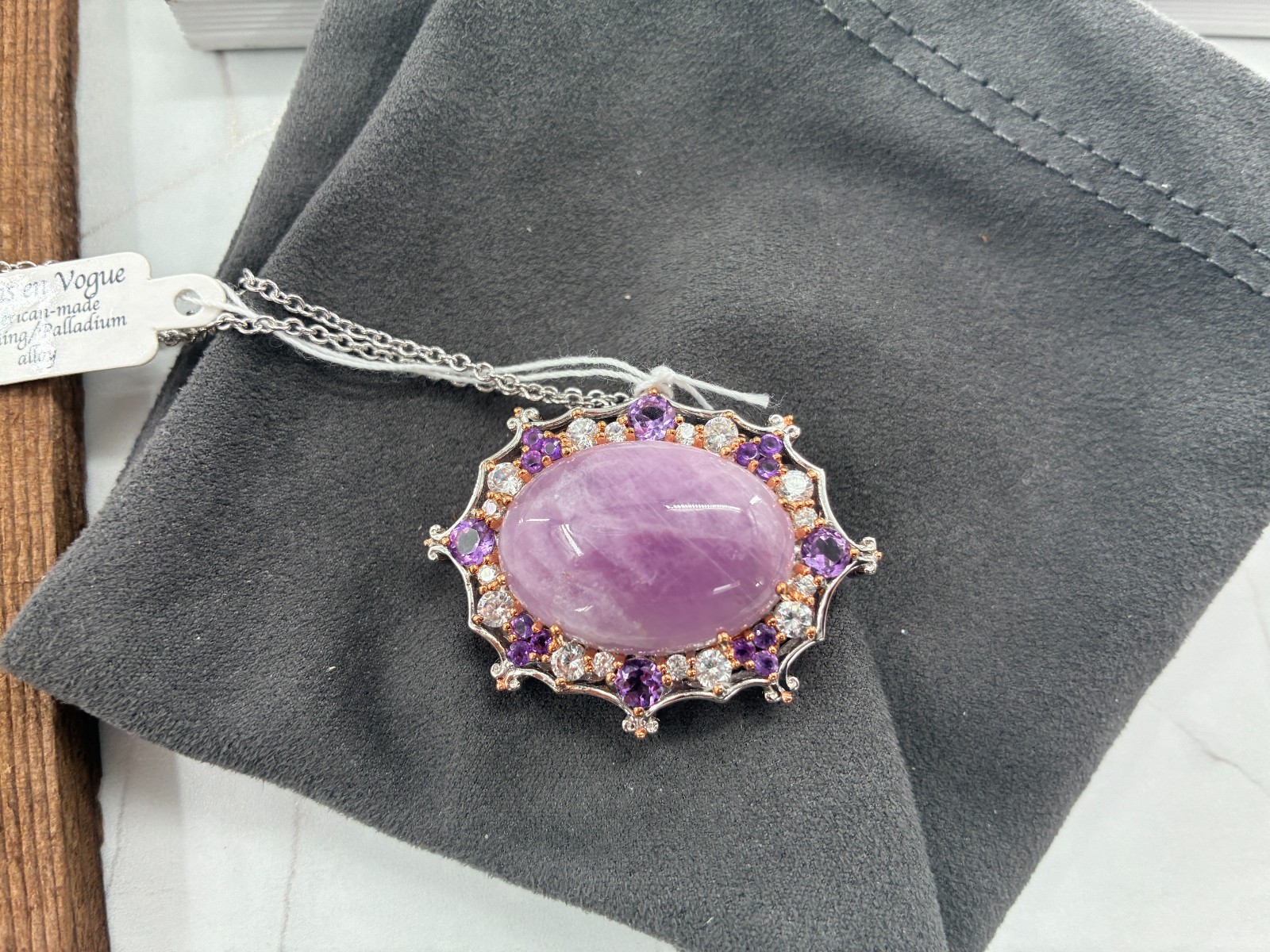 Michael Valitutti Gems en Vogue Kunzite Amethyst Silver Palladium Necklace HN925