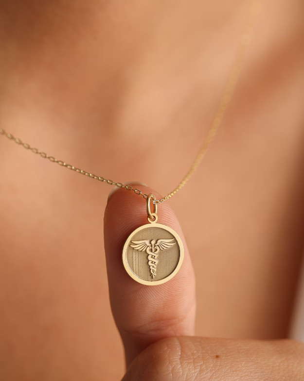 Solid Gold Medic Disc Pendant Medical Alert Doctor Necklace 925 Silver Necklace
