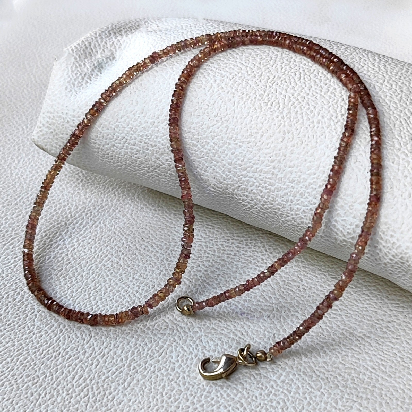 Natural Madagascar Brown Sapphire 2.5-3mm Faceted Rondelle Bead 19″ Necklace