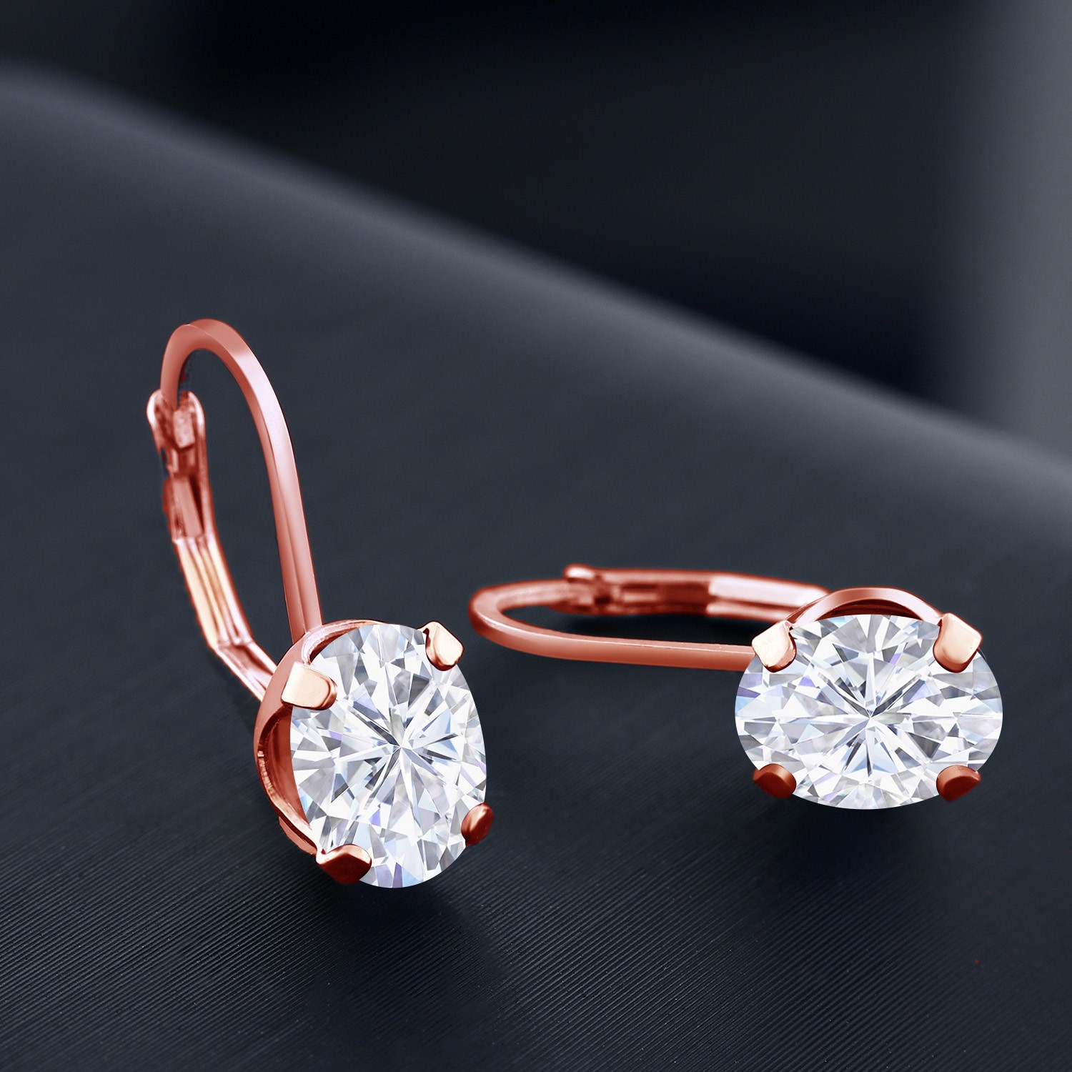 Brass Rose Gold Plated Brass Dangle Earrings Oval Moissanite (3.00 Cttw)