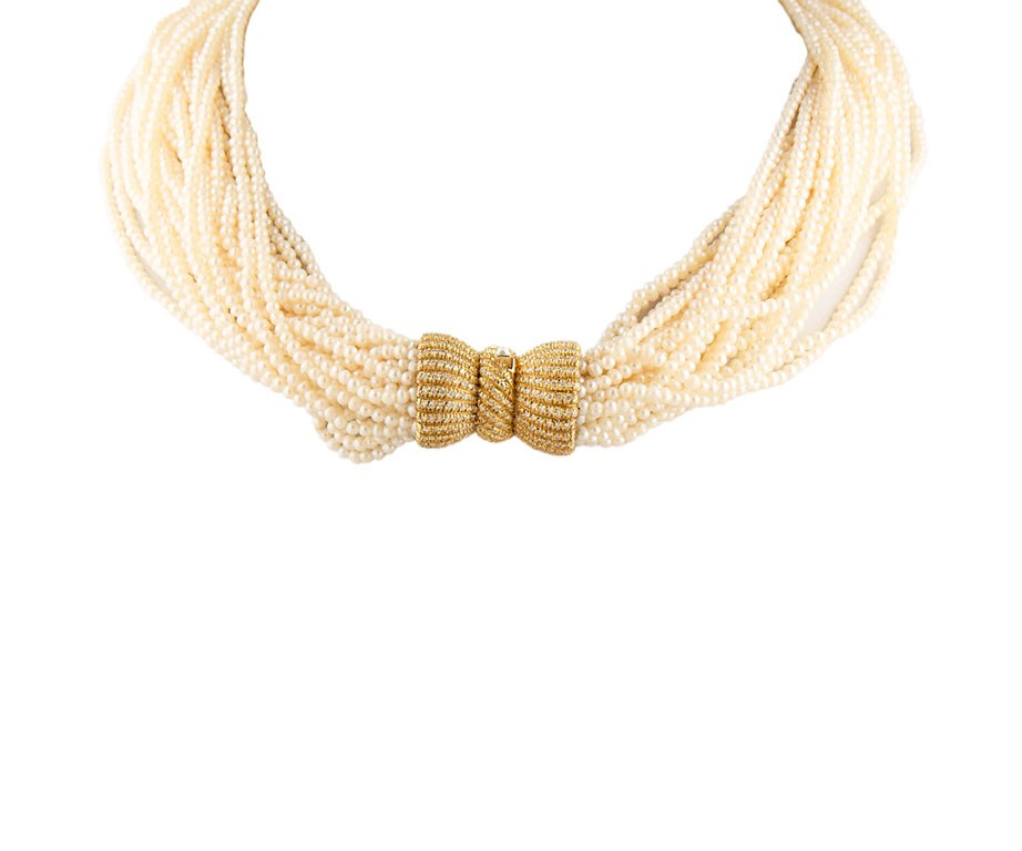 2.65ctw Diamond and Seed Pearl Multi Strand Necklace in 18K