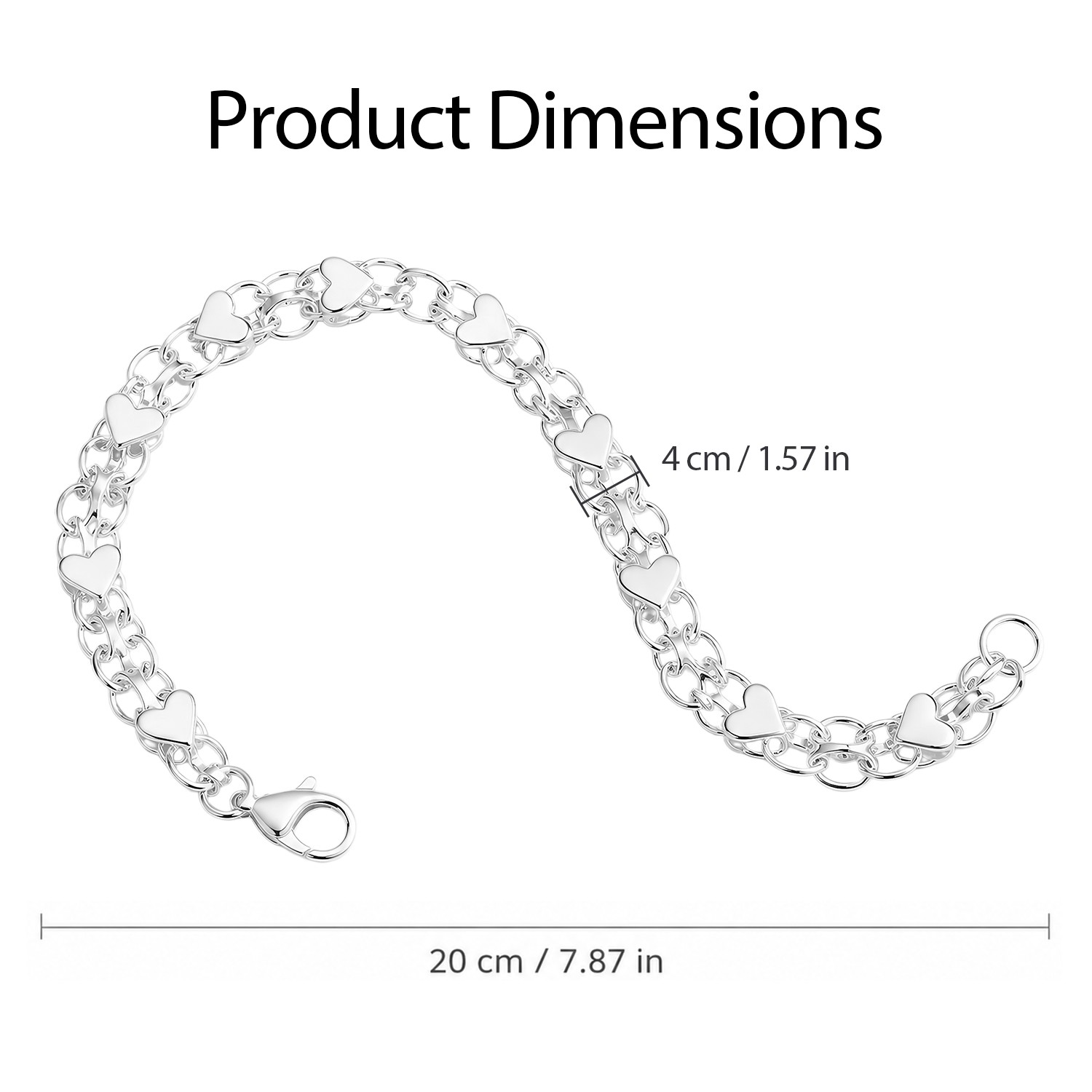 Beautiful Double‑Chain Love Heart Link Bracelet Silver for Women Jewelry Girls
