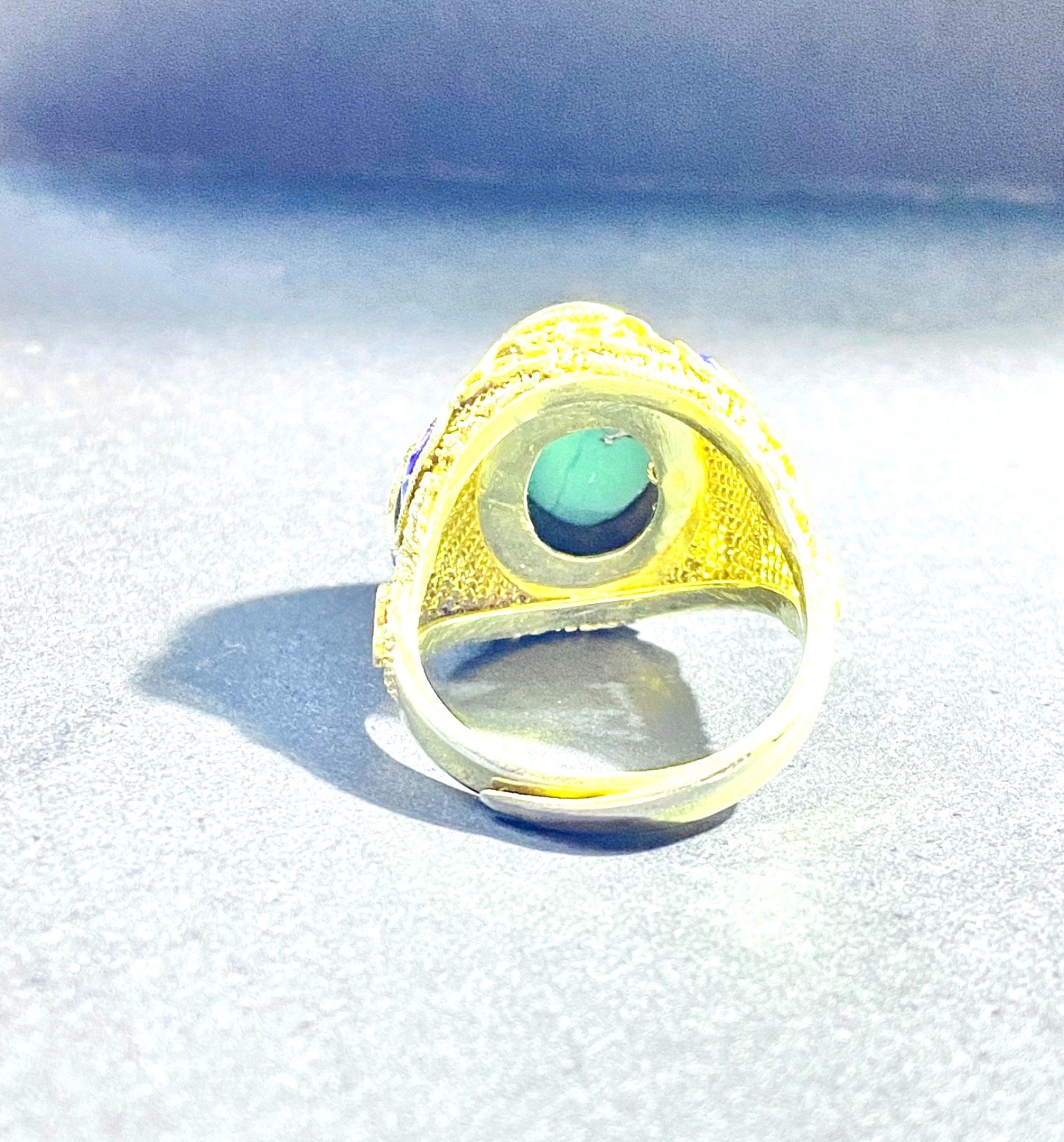 Vintage Chinese Export Silver Vermeil Turquoise & Enamel Adjustable Sized Ring