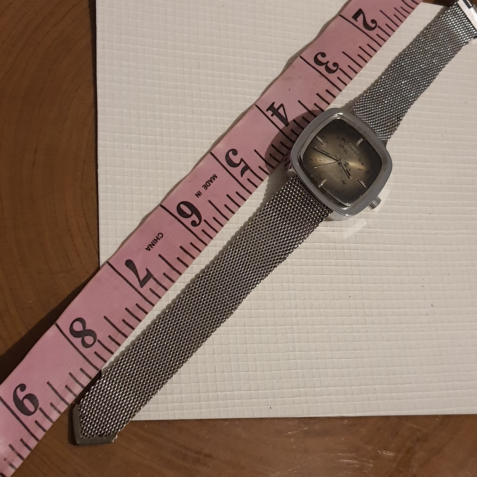 Vintage Timex Electric Dynabeat Chrome Plated Mesh Band Brown Face Analog Watch