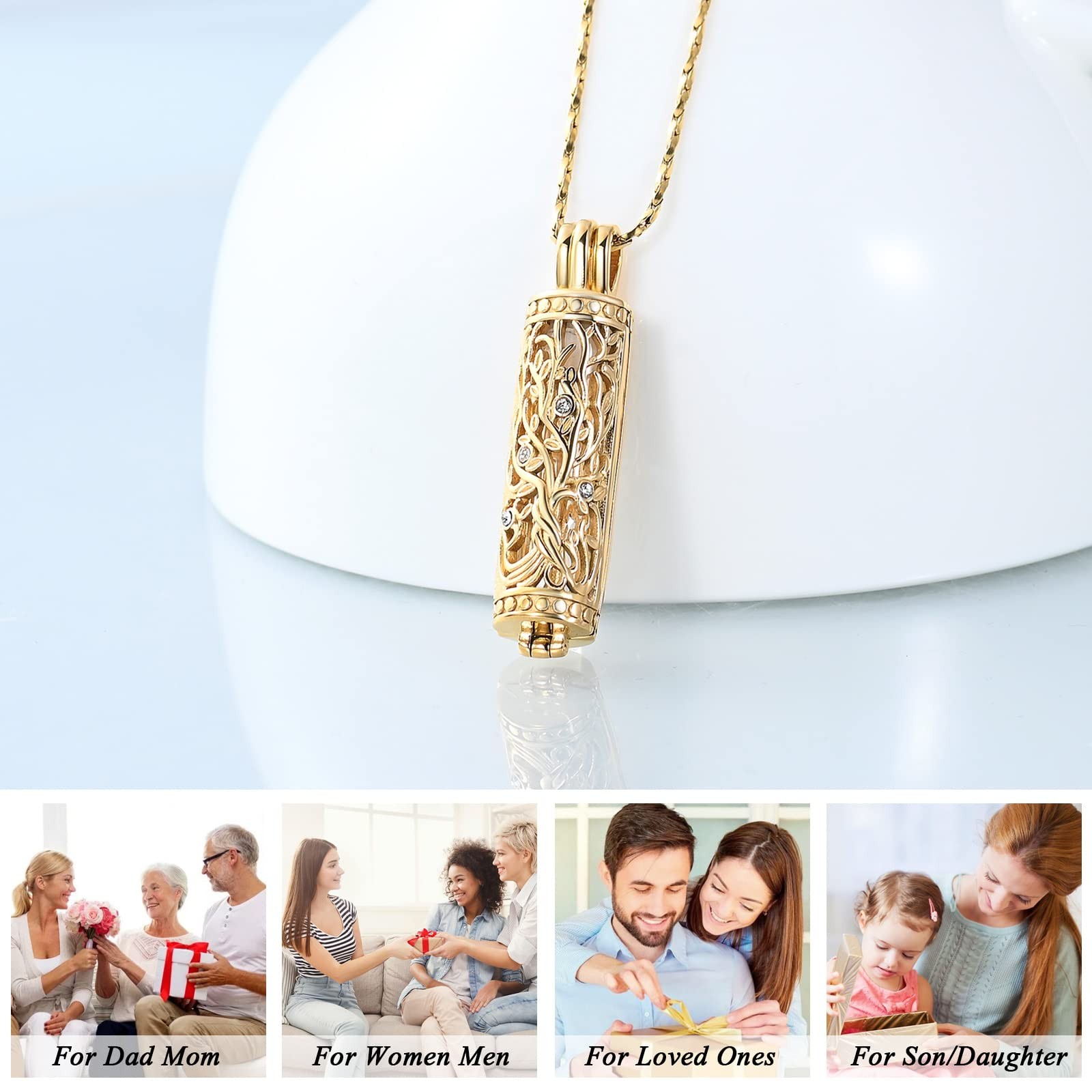 Cremation Jewelry Urn Necklace for Ashes Pendant with Hollow Glass Vial Cylin…