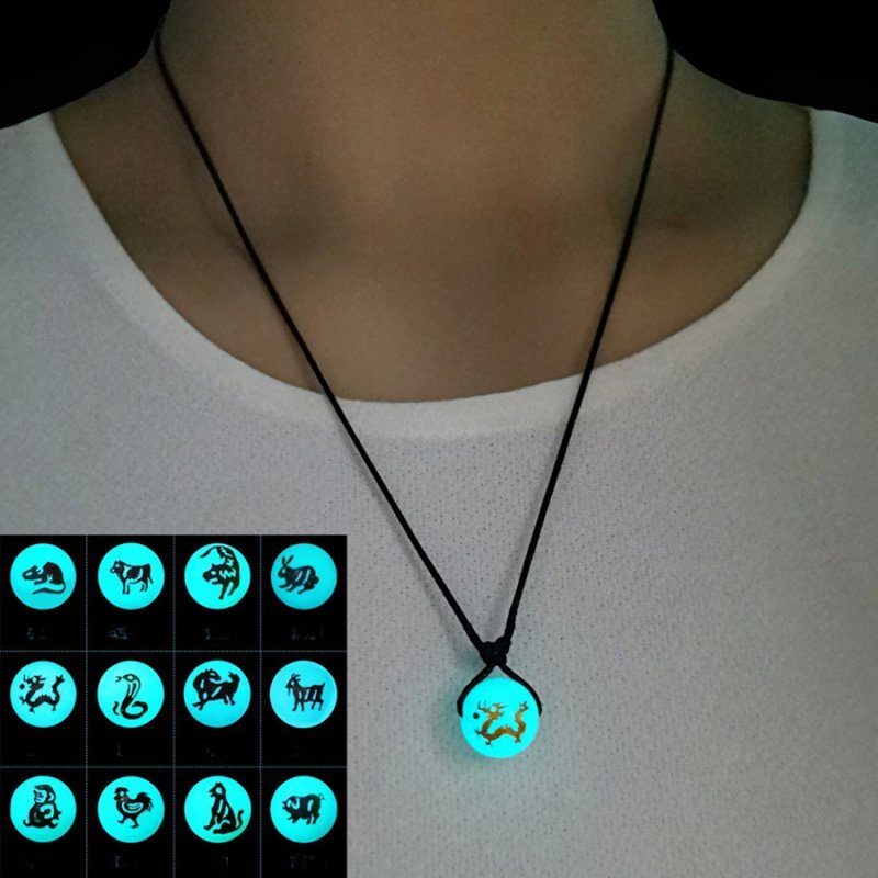 Glow in the Dark Luminous 12 Zodiac Sign Animal Pendant Necklace Women Jewelry