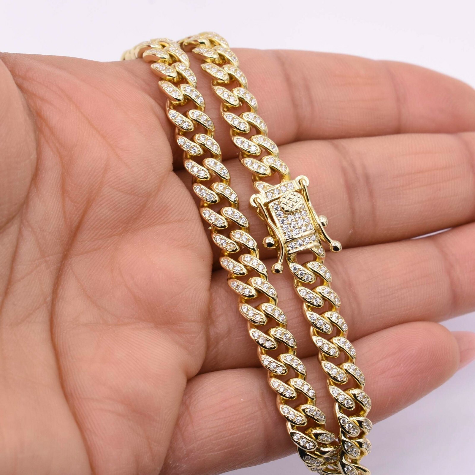 6.5mm Miami Cuban CZ Link Bracelet 14K Yellow Gold-Plated Sterling Silver 925