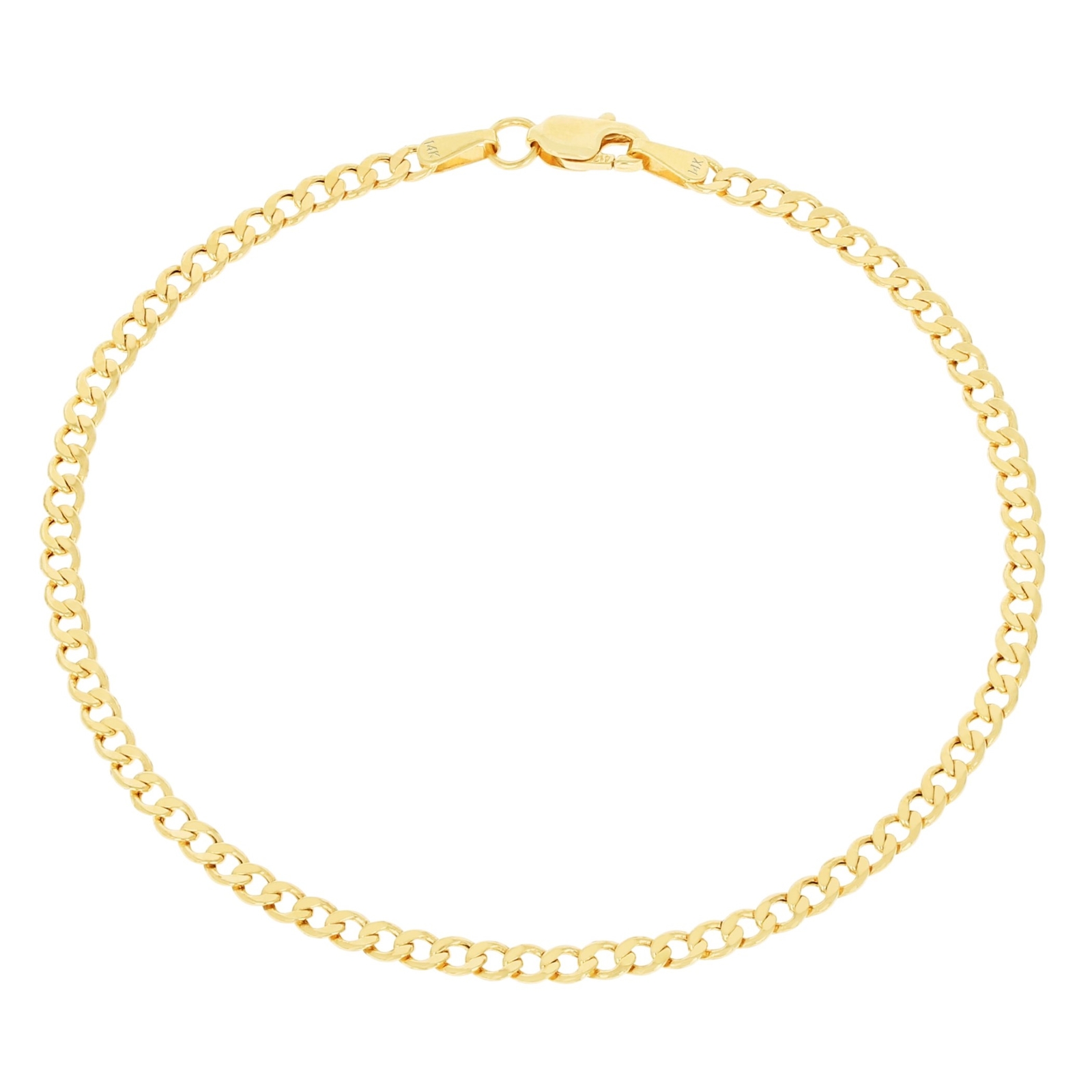 14K Yellow Gold 2.5mm Curb Cuban Chain Link Mens Bracelet or Womens Anklet 7″-9″