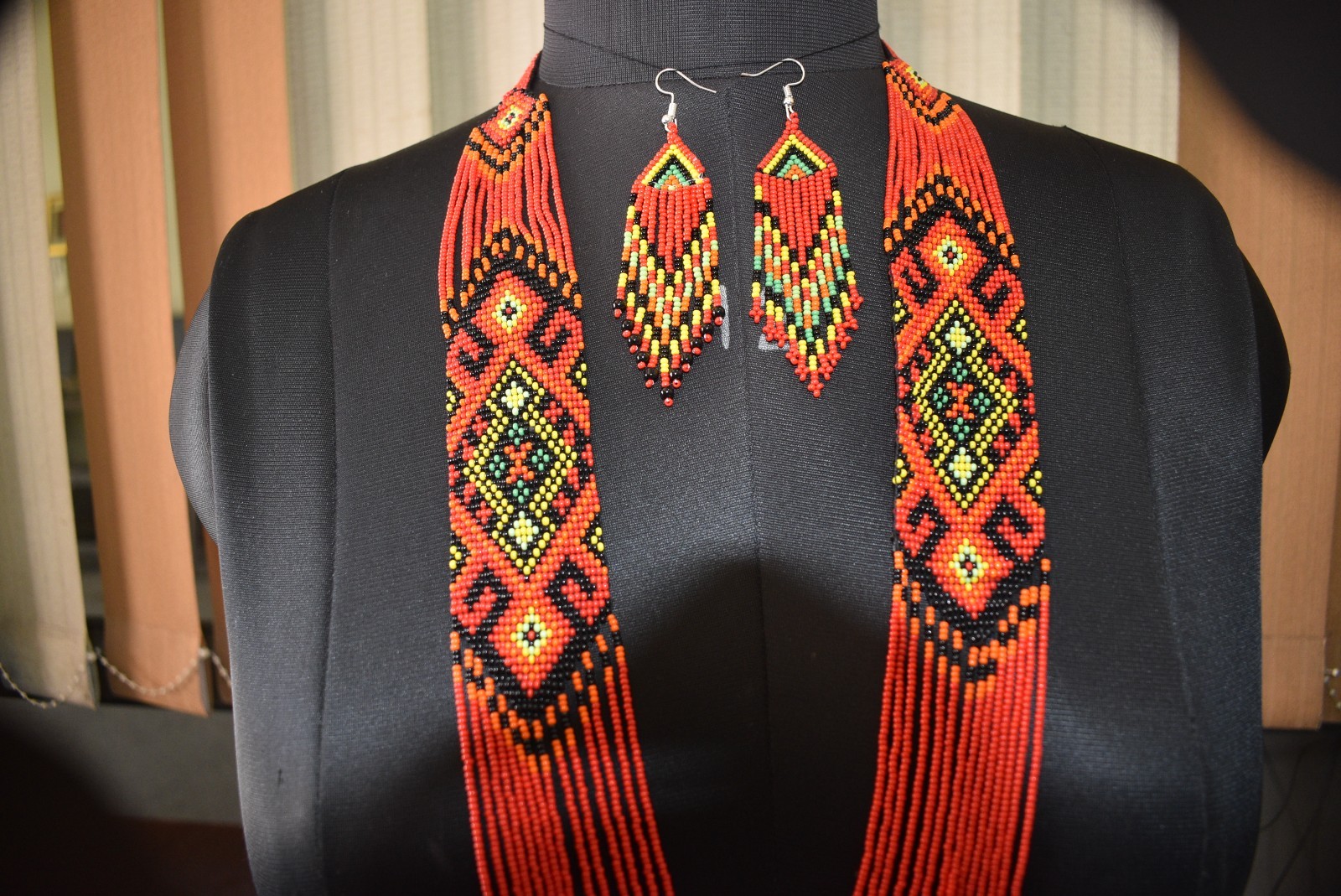 Boho Beaded Handmade Seed Bead American Ukrainian traditional Necklace Earrings