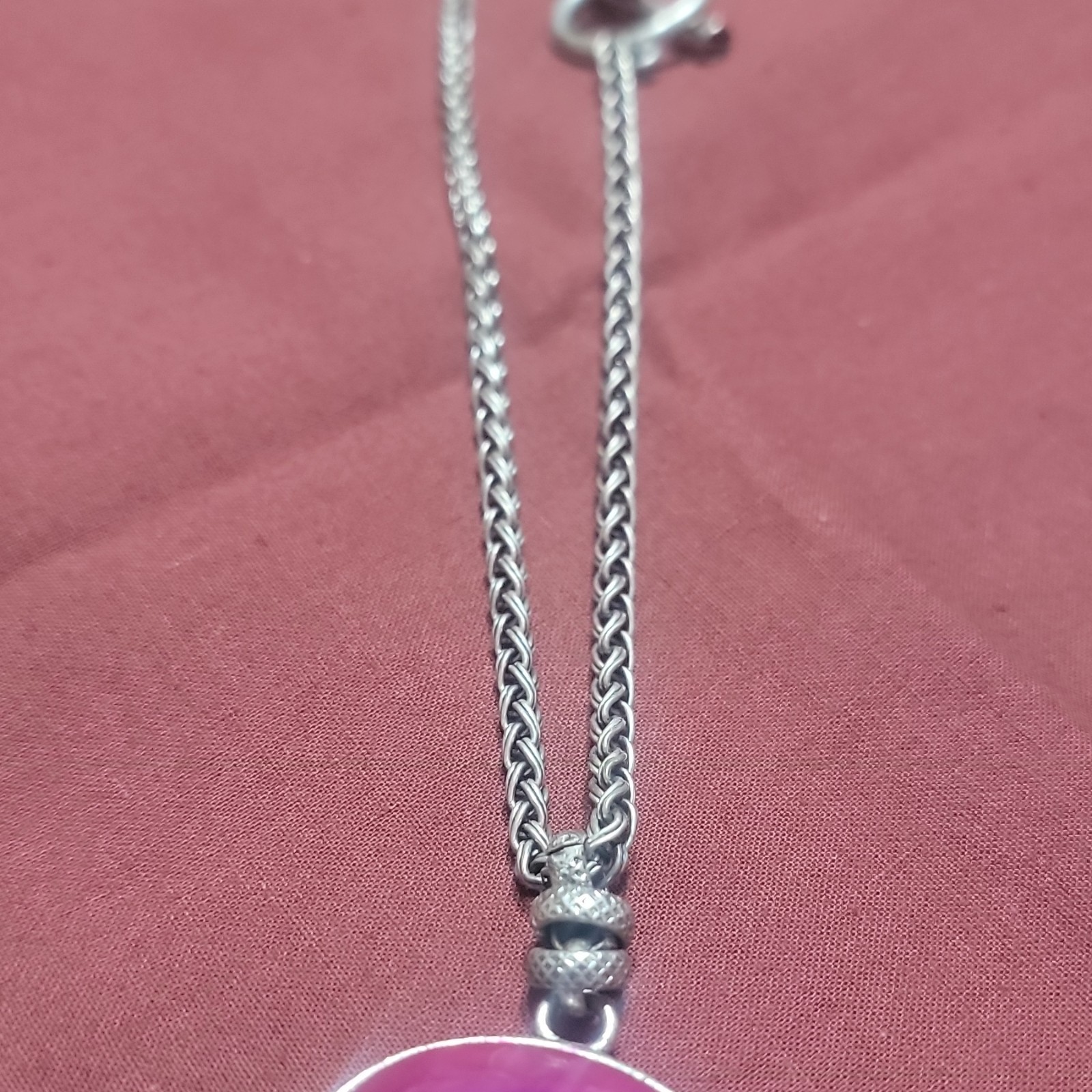 Silver Tone Curb Link Chain Necklace Heart Pendant Purple Stone Lobster Clasp