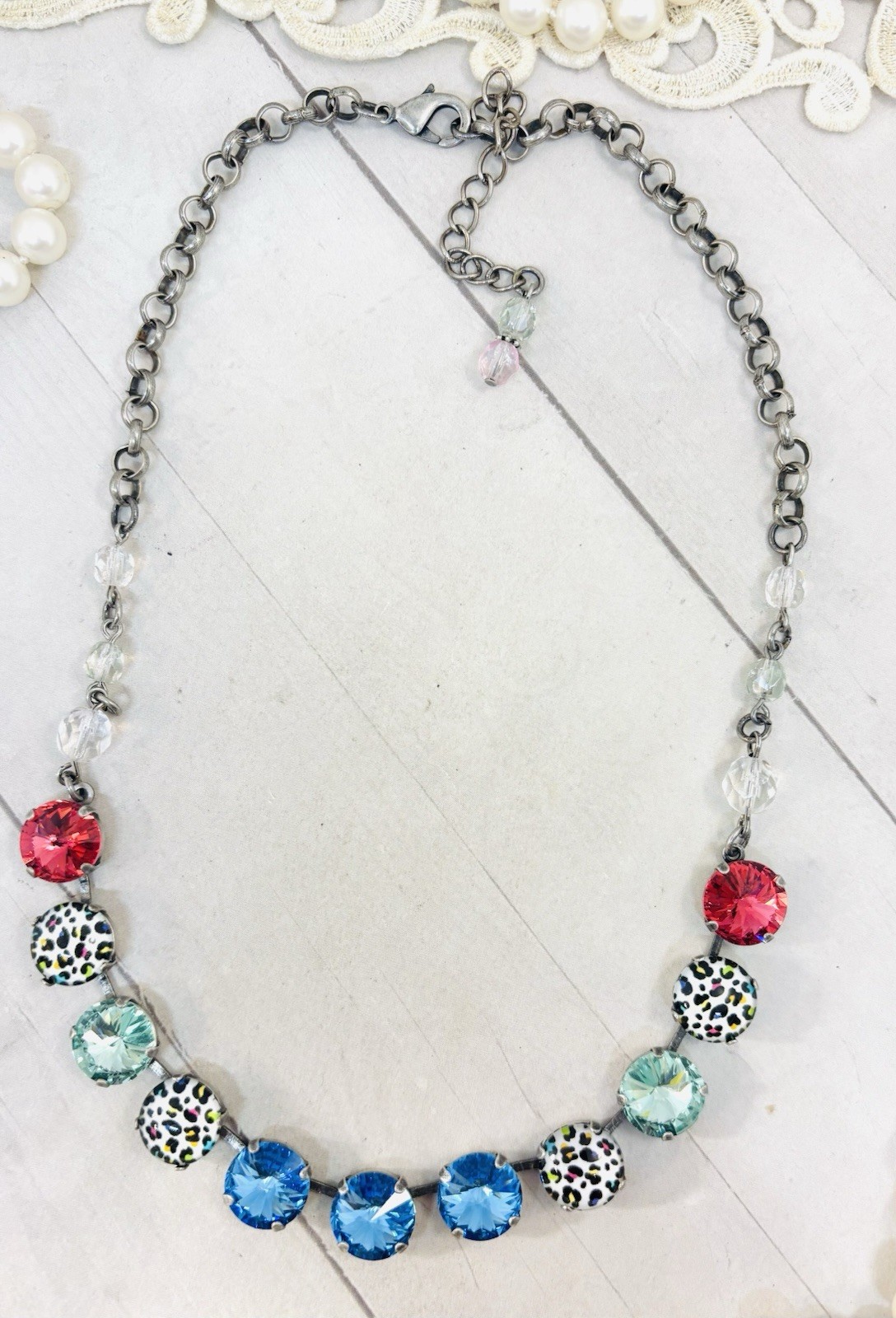 Antique Silver Rainbow Leopard Cup Chain Statement Necklace