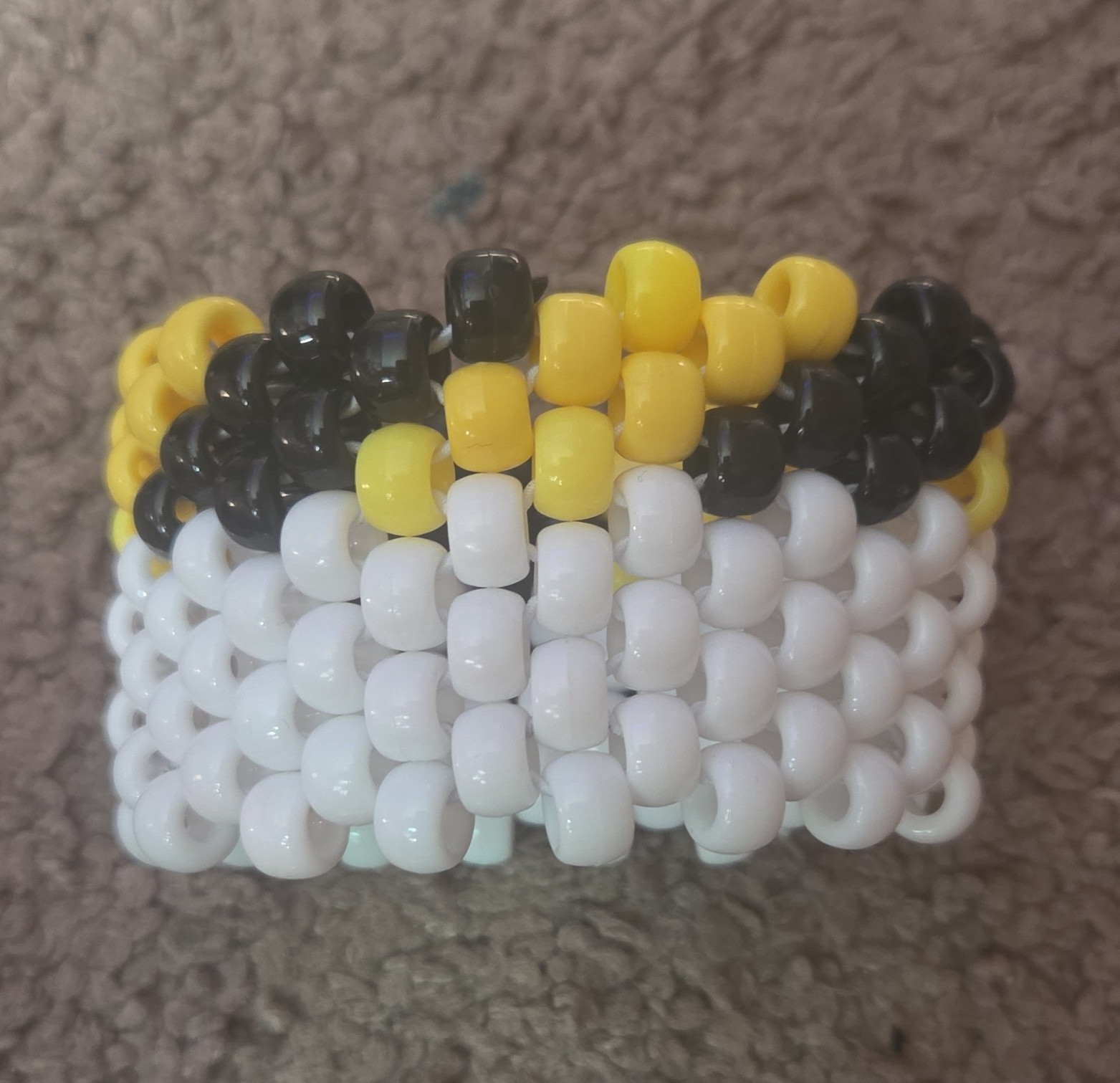 Handmade Murder Drones Beaded Slip-On Bracelet, Plastic, Black Yellow White