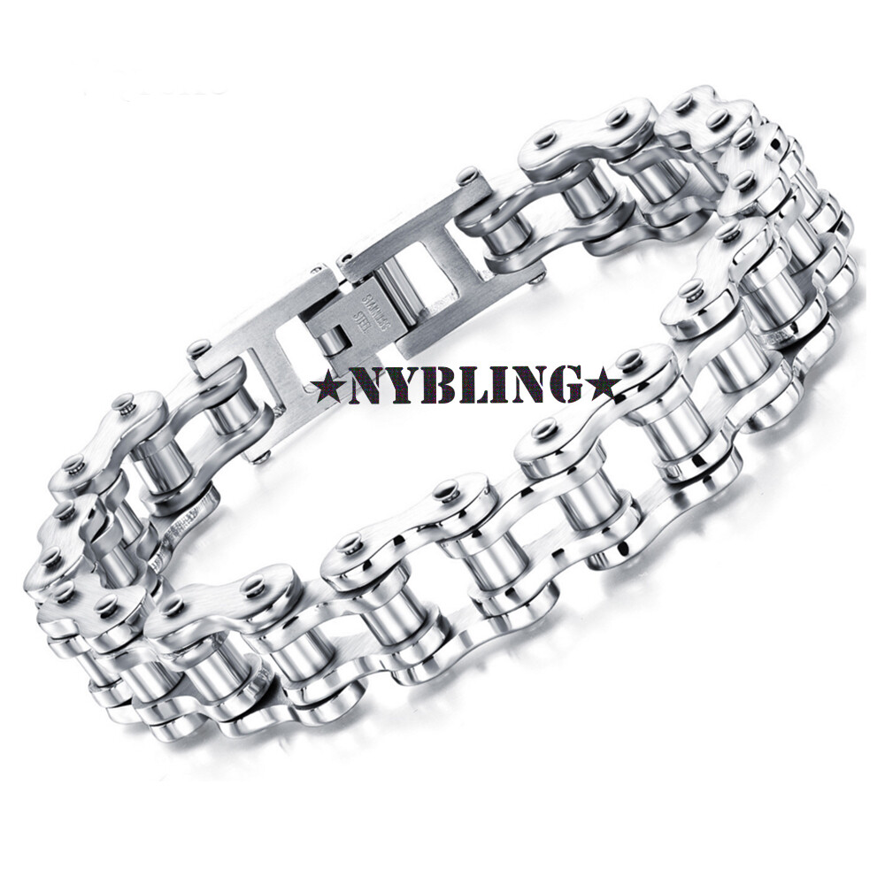 14MM SOLID Stainless Steel Motorcycle Bike Chain Design Bracelet Men’s Jewelry