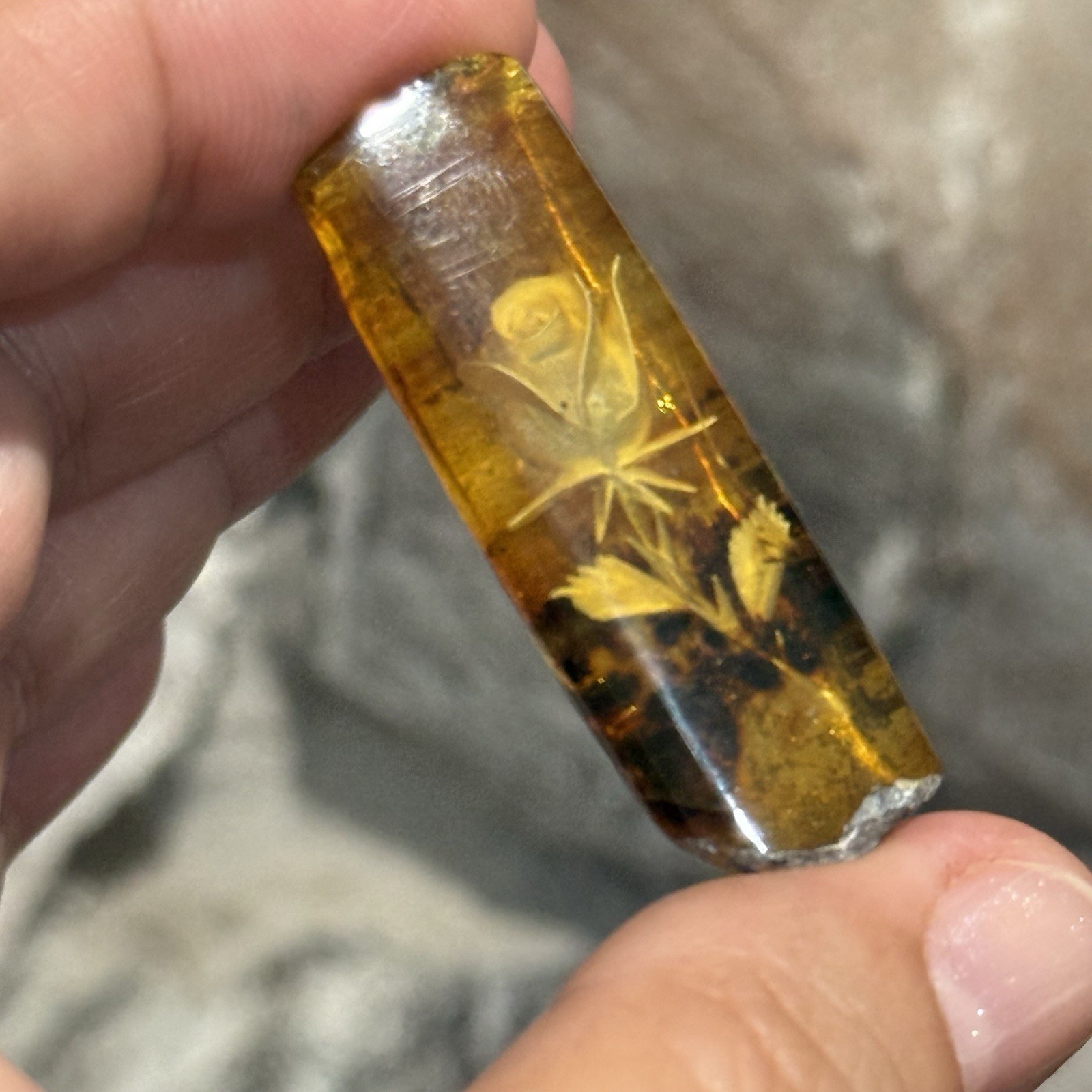 16.3ct 45.5x15x6mm Large Genuine Baltic Amber With Carved Rose Cabochon Gemstone