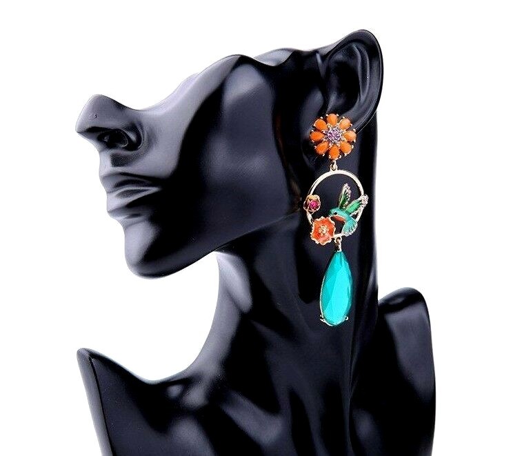 US Seller Betsey Johnson Antique Style Multi-colored Crystal Bird Earrings