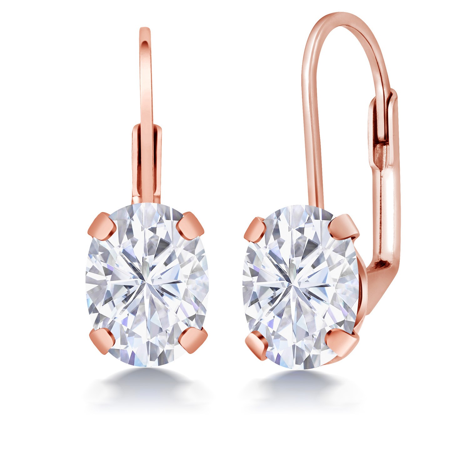 Brass Rose Gold Plated Brass Dangle Earrings Oval Moissanite (3.00 Cttw)
