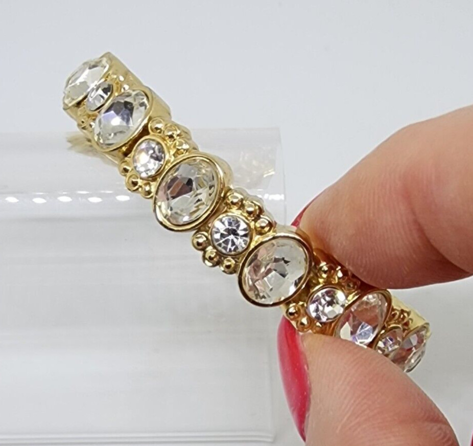 Quality Gold Plated Oval Round Rhinestone Stretch to Fit Dressy Holiday Bracelet