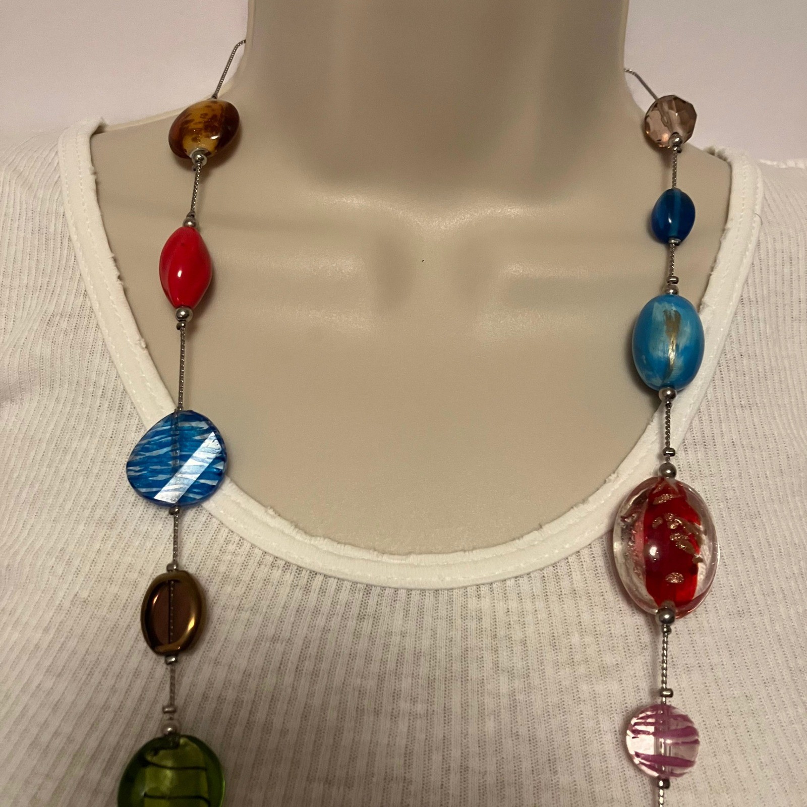 Colorful Resin Bead Statement Necklace Long Boho Artisian Fashion Jewelry
