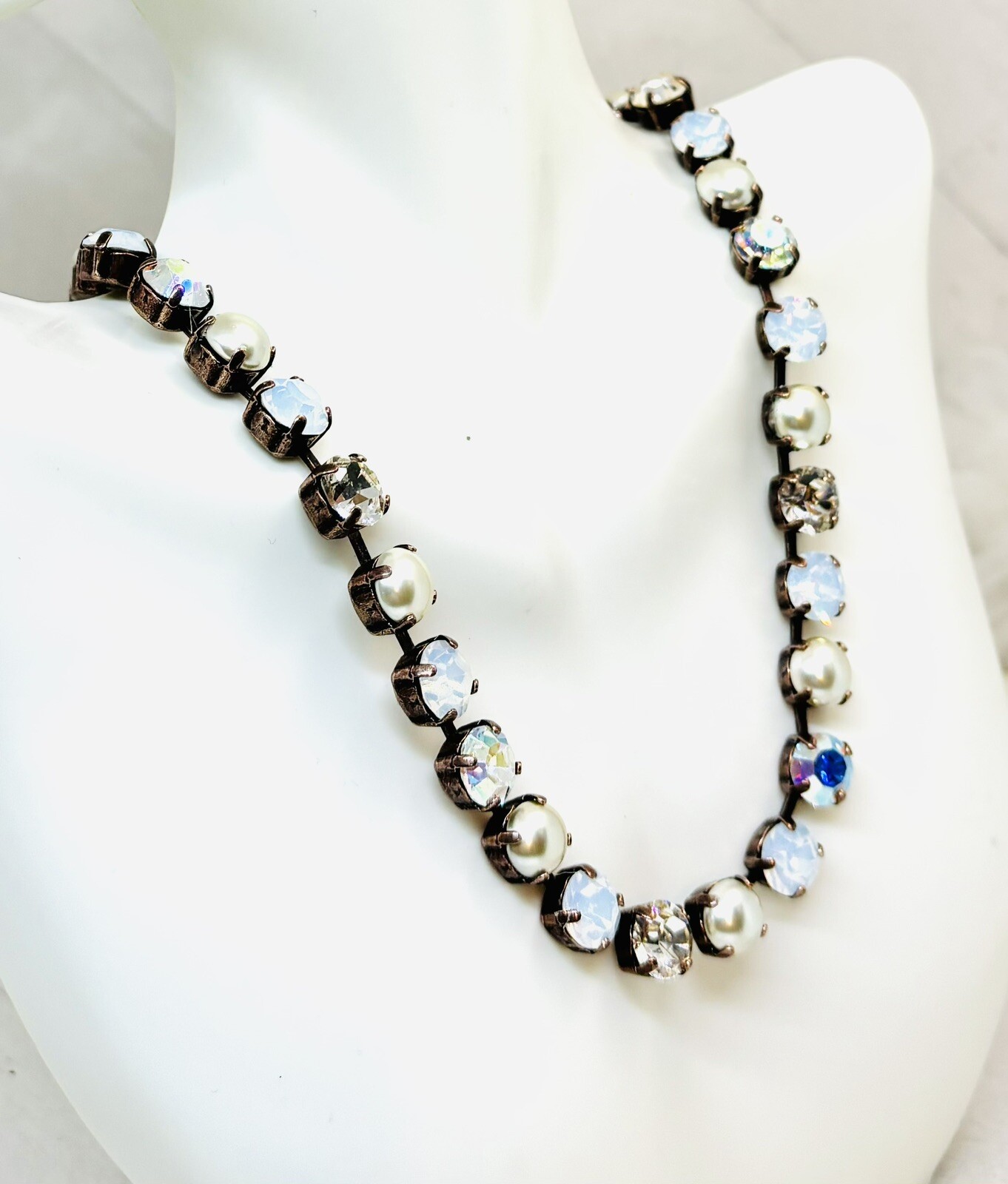 Champagne Light Silk Cup Chain Necklace Creamy Pearl Cup Chain Tennis Necklace