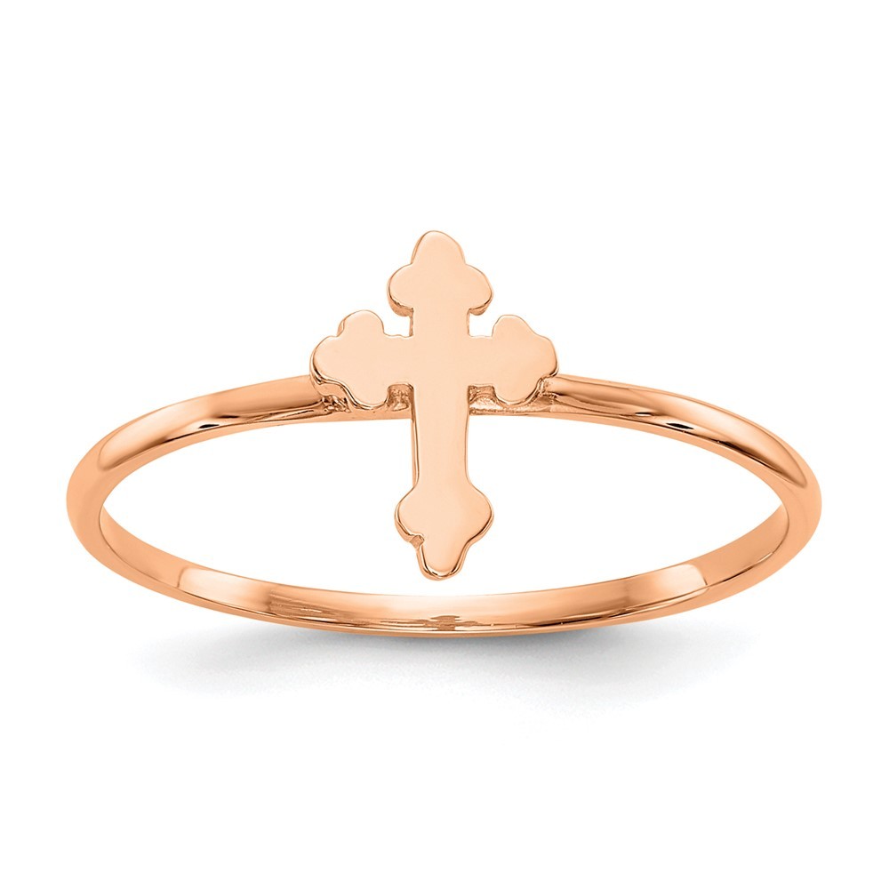 14k Rose Gold Polished Fancy Cross Shape Ring Size 7