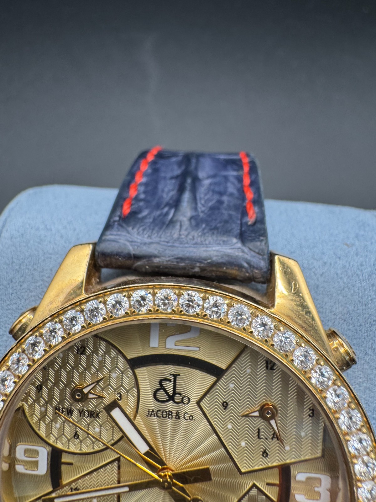 Jacob and Co Five Time Zone Yellow Gold Case Diamond Bezel “Pacific Bay”