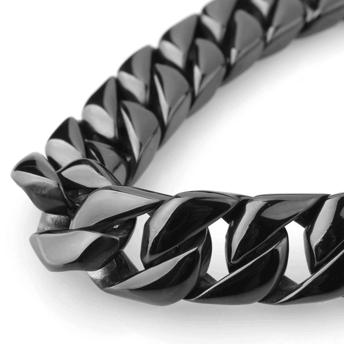 15mm 16-40″ Black Stainless Steel Cuban Link Chain Necklace for Men Jewelry Gift