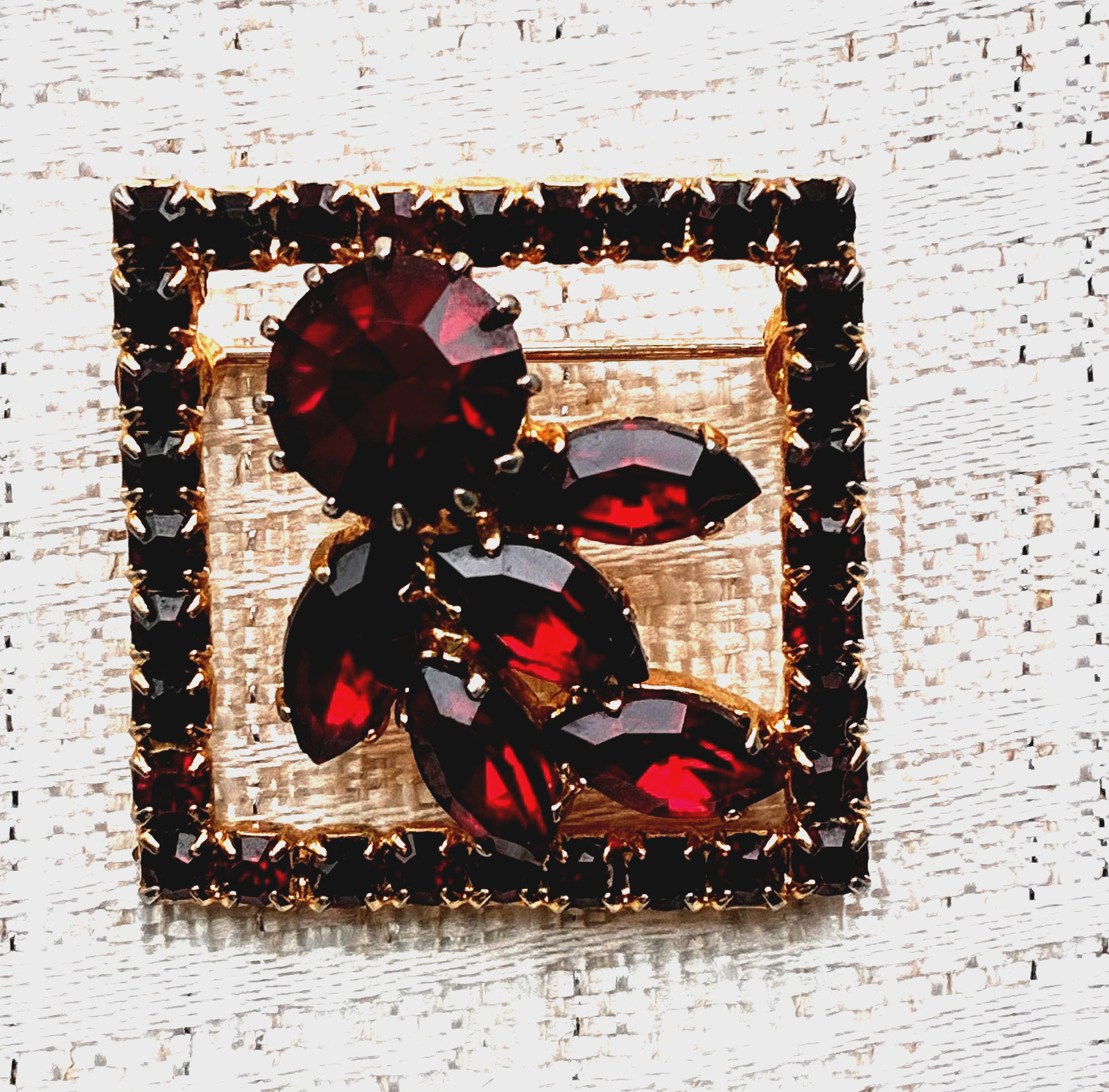 Vintage Red Rhinestone Brooch, Mid-20th century