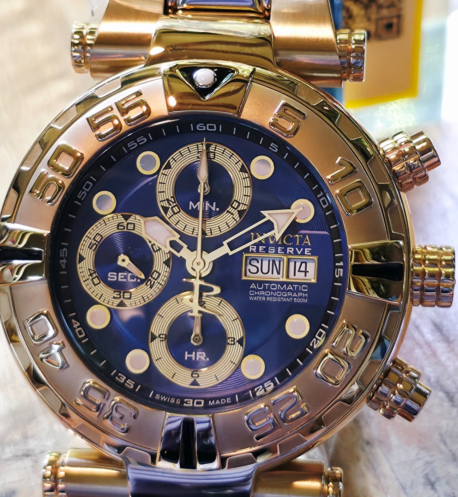 INVICTA SWISS MADE SUBACQUA NOMA I VALJOUX 7750 AUTO CHRONO LE BLUE DIAL & 18KT