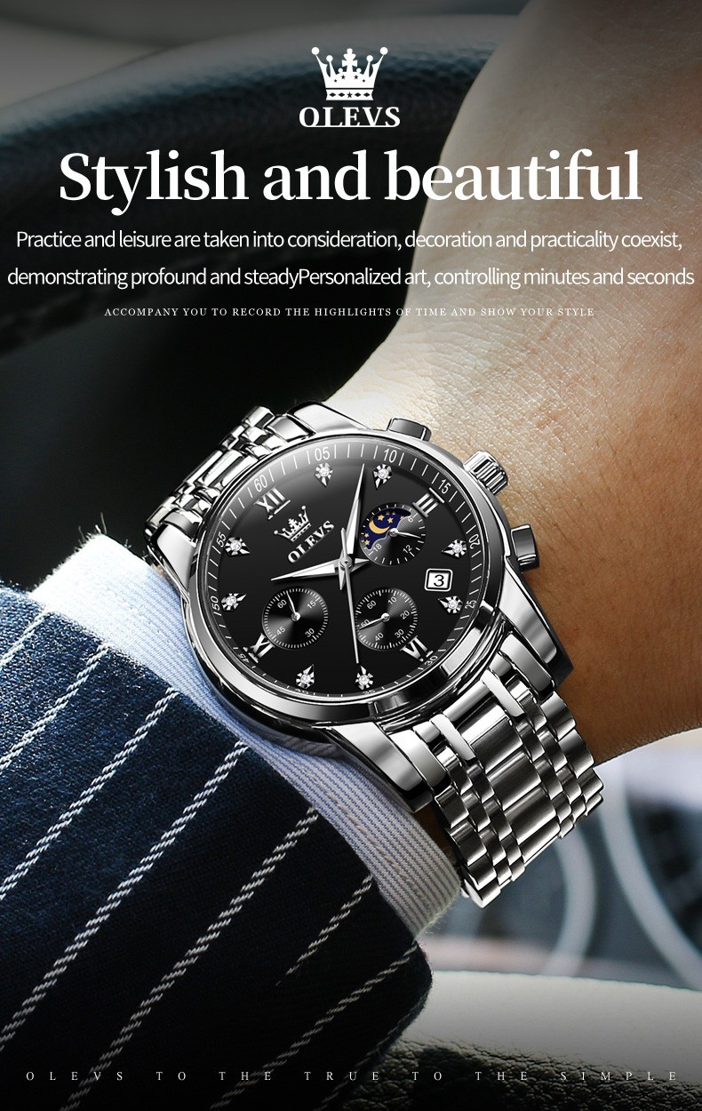 OLEVS 2858 Business Wrist Casual Quartz Luminous Mens Sports Waterproof Watches