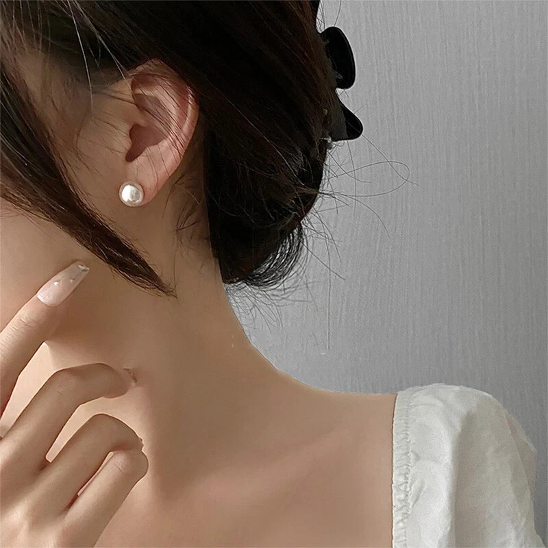 925 Sterling Silver Genuine Freshwater White Pearl Stud Earrings Gift for Women