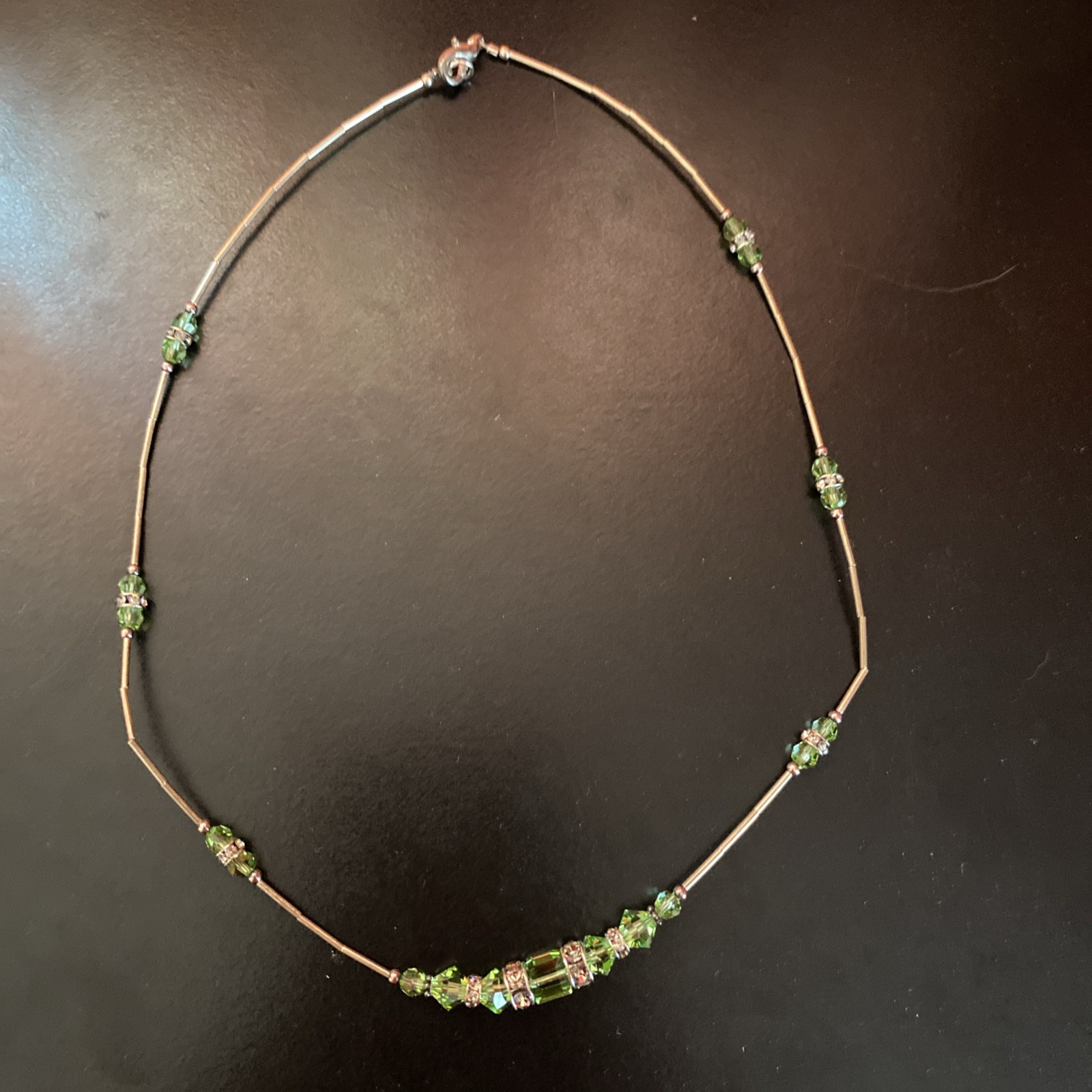 Unmarked Tests Sterling Silver Finding Green Bead Necklace 16 Inch