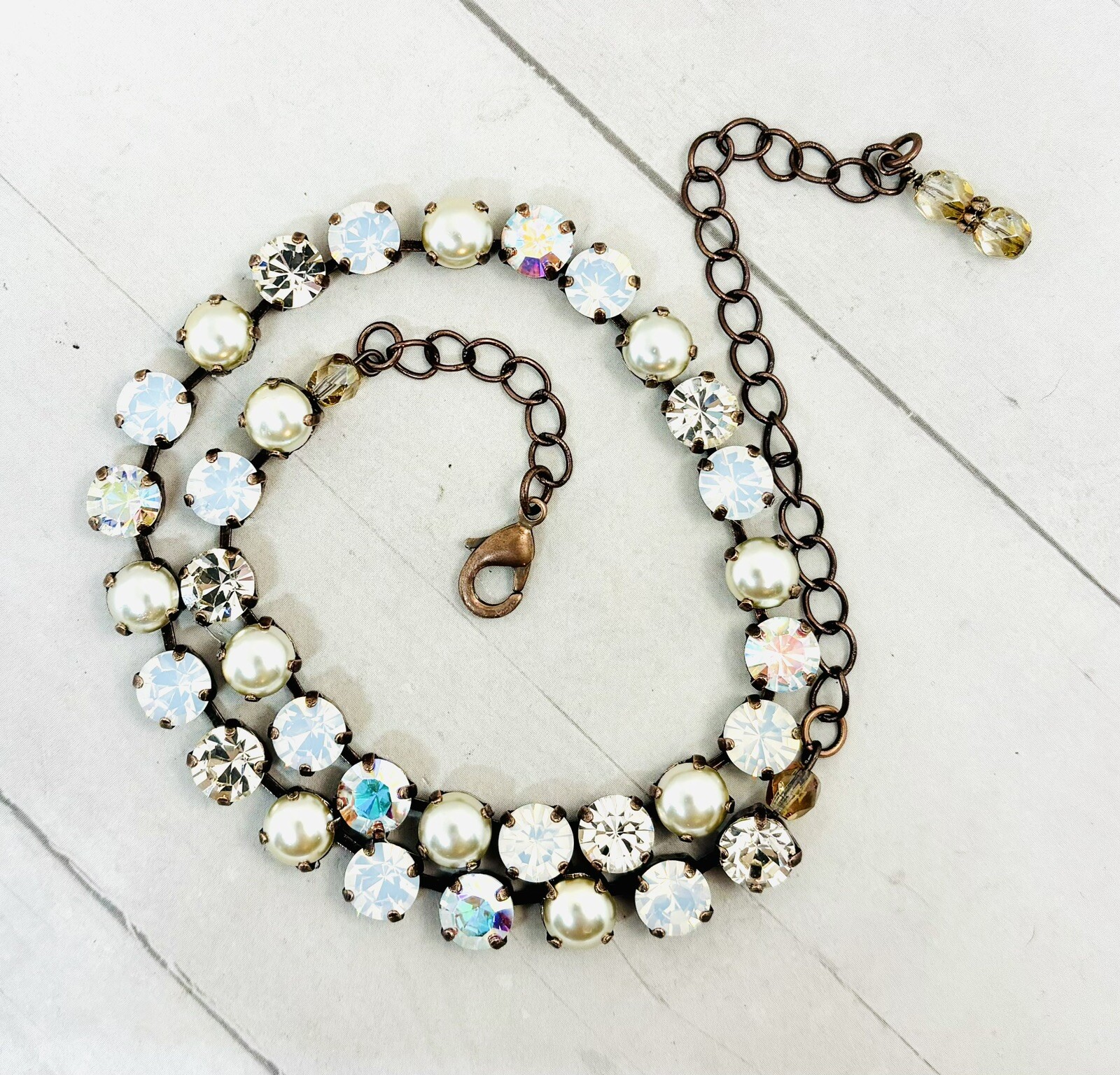 Champagne Light Silk Cup Chain Necklace Creamy Pearl Cup Chain Tennis Necklace