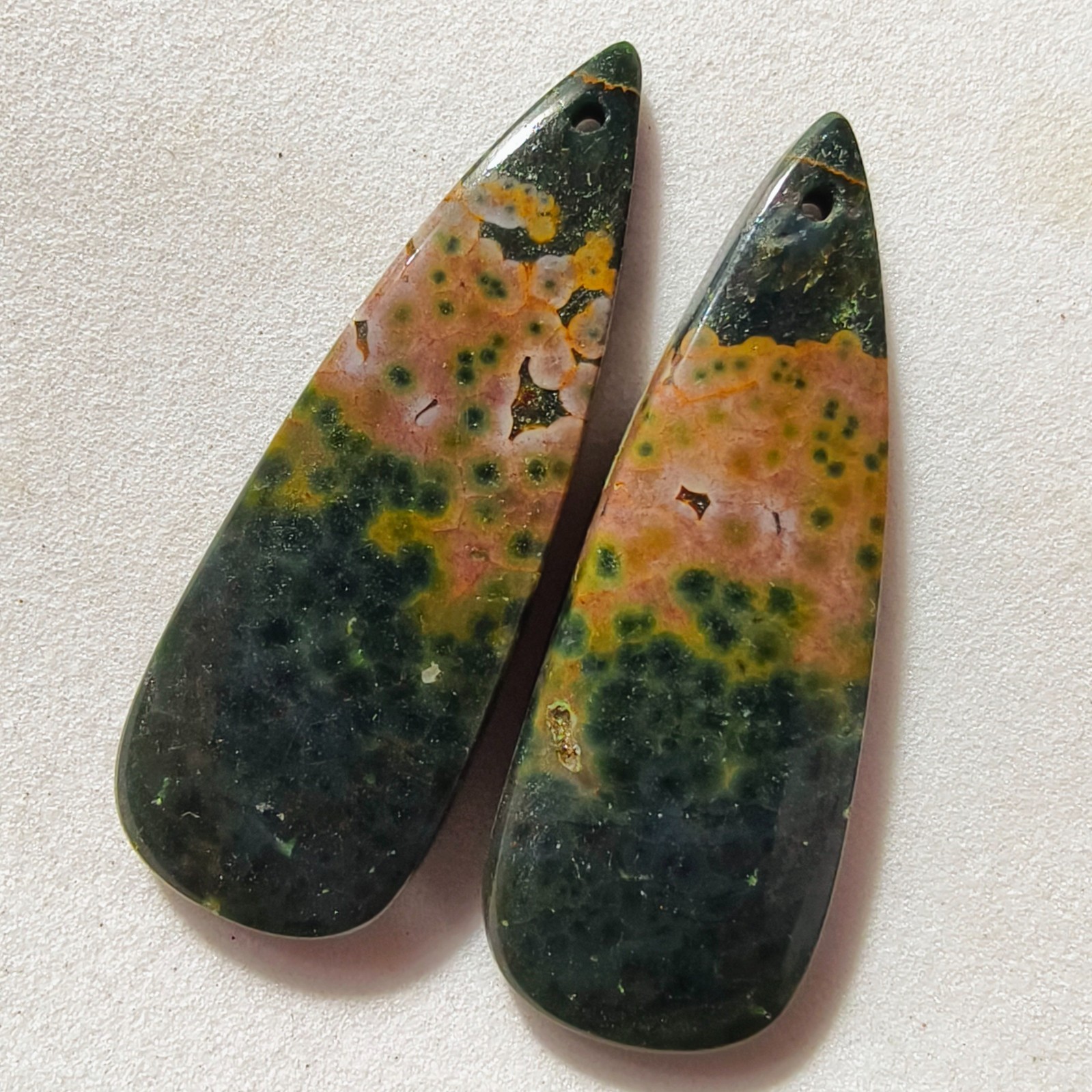 34 Cts Natural Ocean Jasper Drilled Match Pair Cabochon Gemstone 37.4×13.4 MM