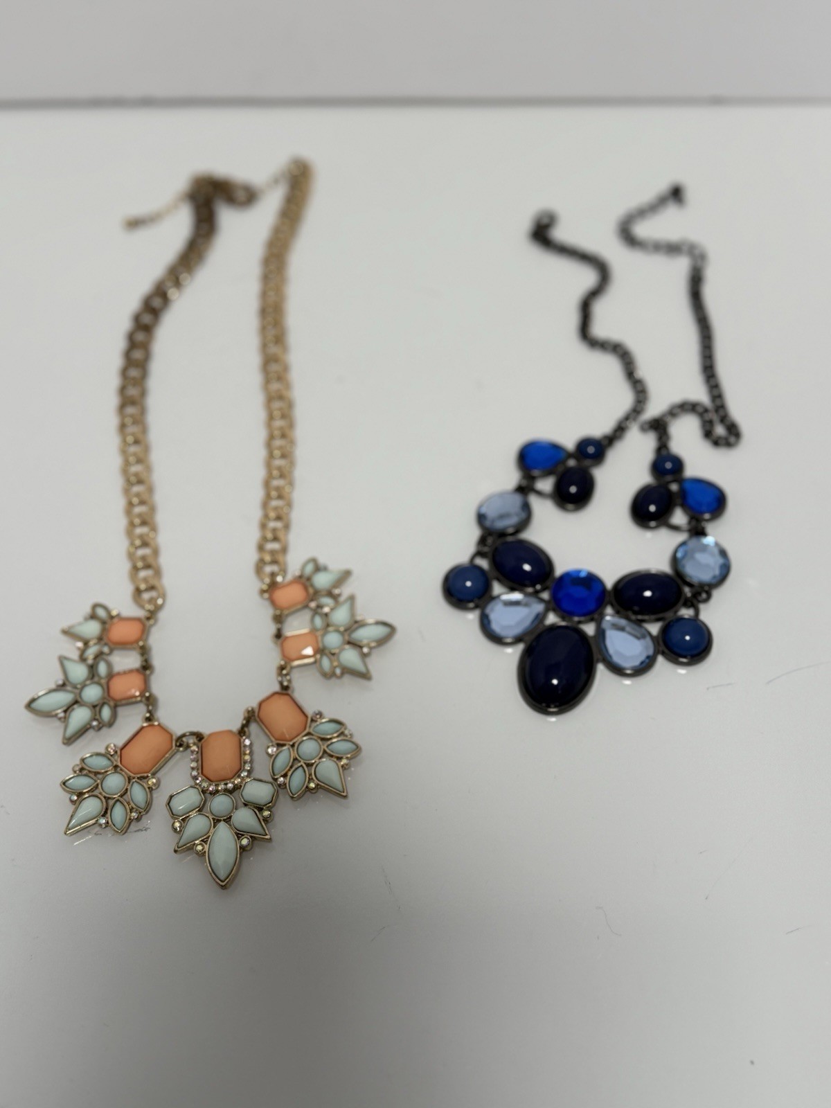Vintage Charlie Peach Pale Green Crystal Necklace And Blue Necklace Costume