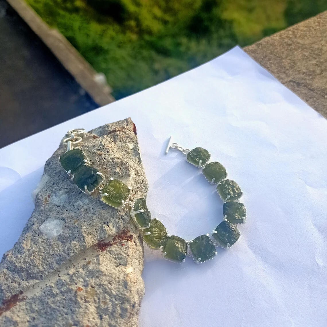 Real Moldavite Bracelet Czech Moldavite Bracelet 925 Sterling Silver Bracelet