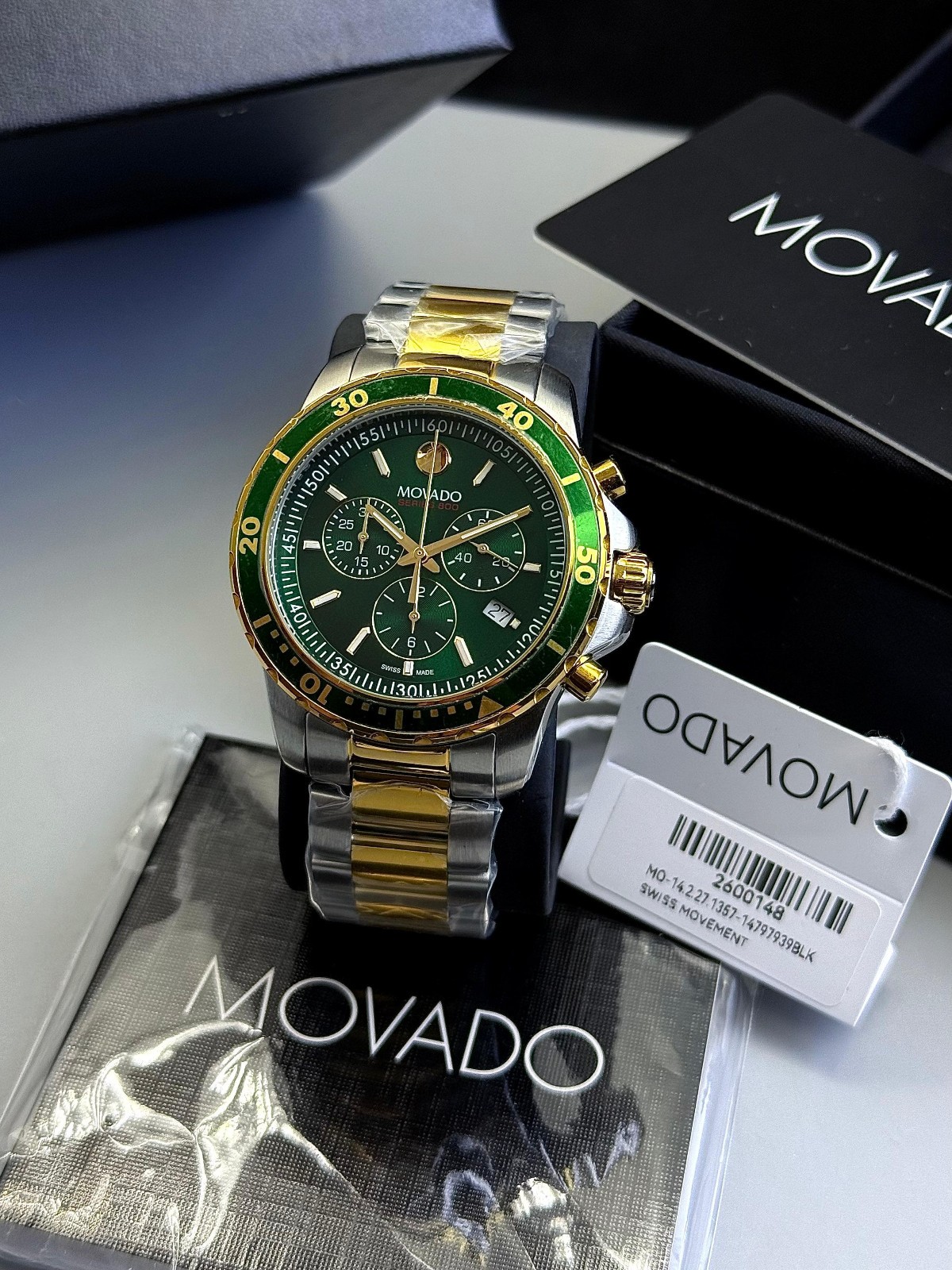 Movado 800 Series Green Dial Chronograph Two-Tone Men’s Watch 2600148 Swiss